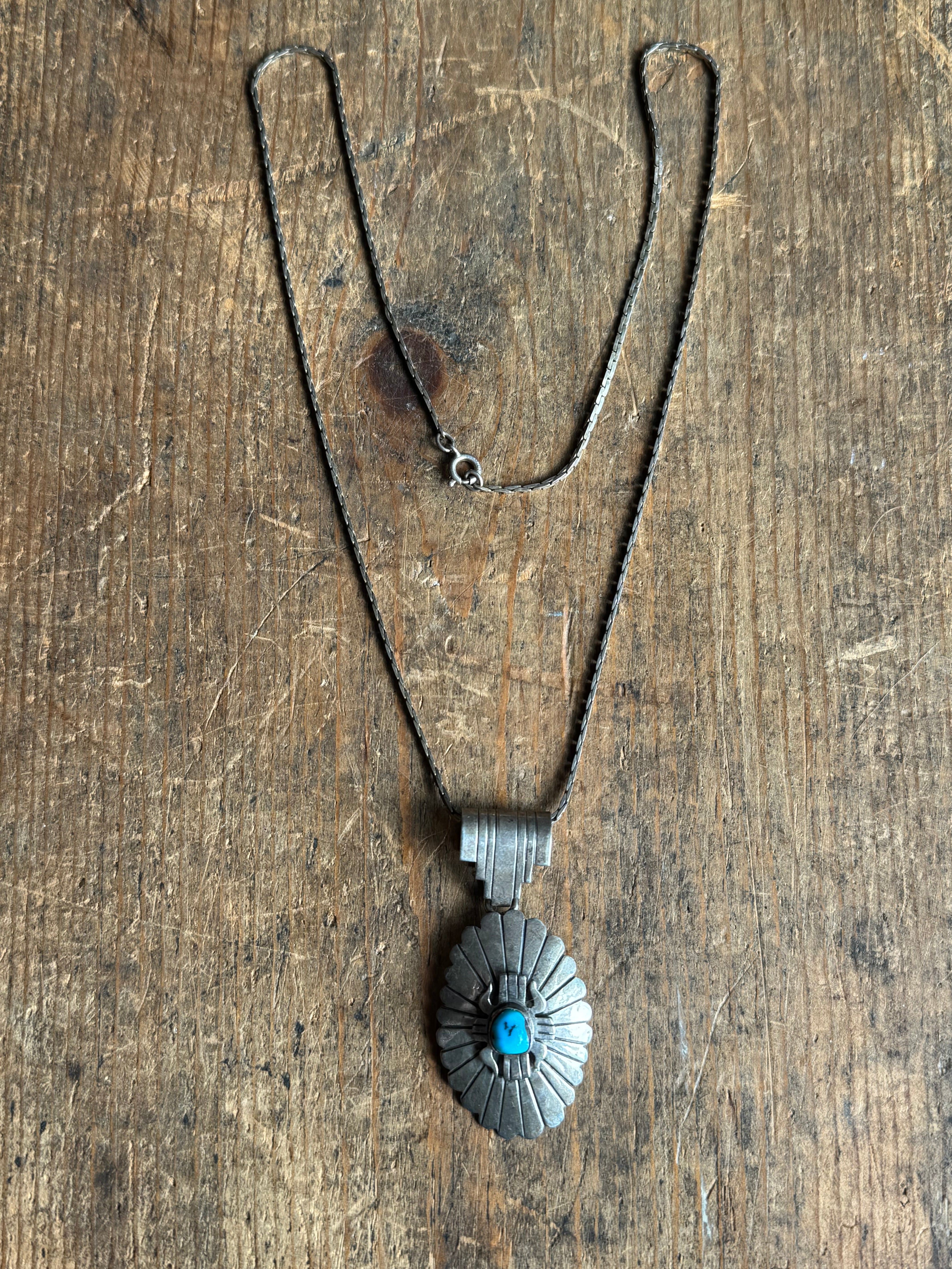 Vintage Sterling Silver Turquoise Concho 20" Necklace