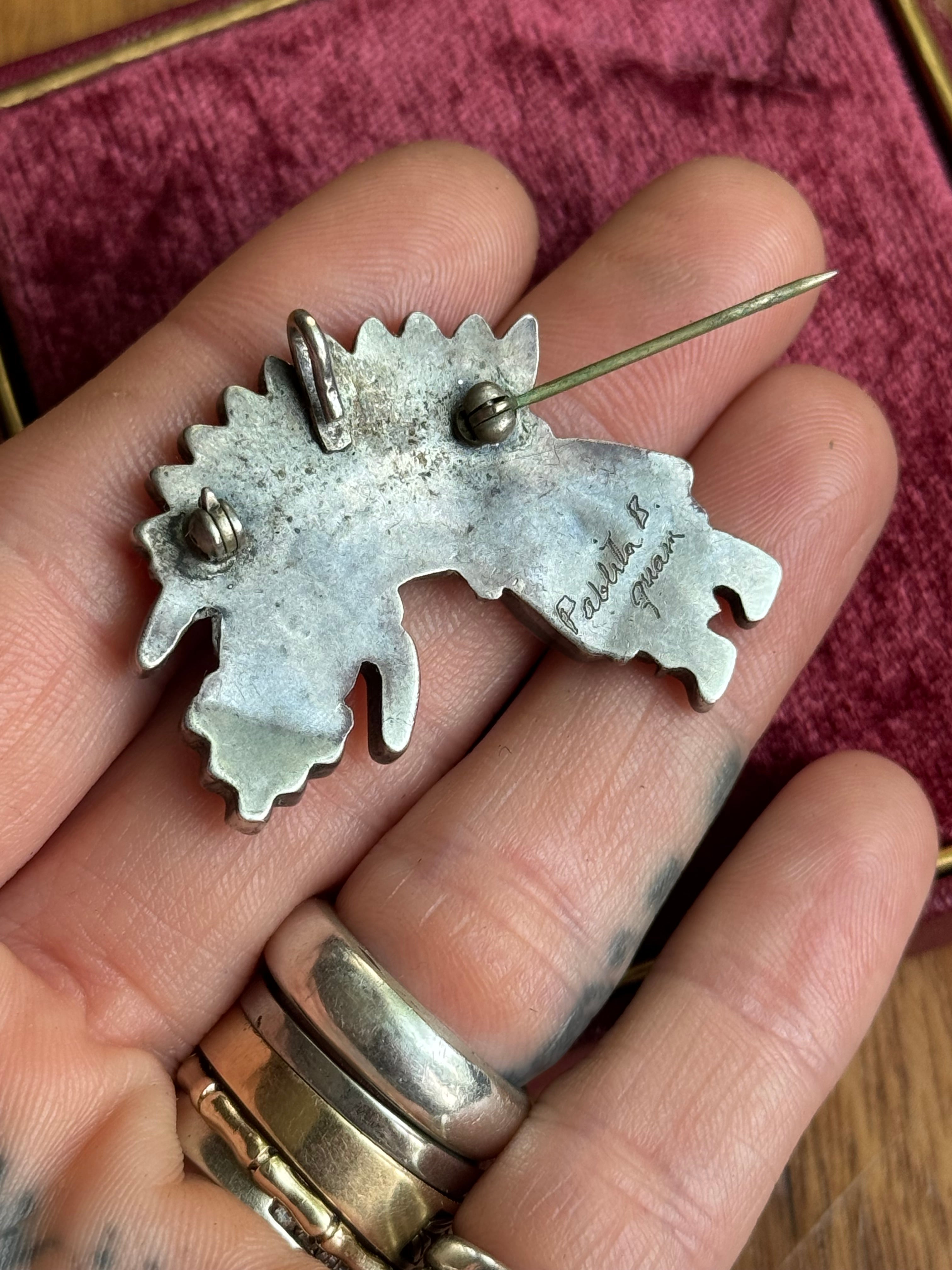 RARE Vintage Sterling Silver Zuni Rainbow Man Pin/Pendant by Pablita B Quam