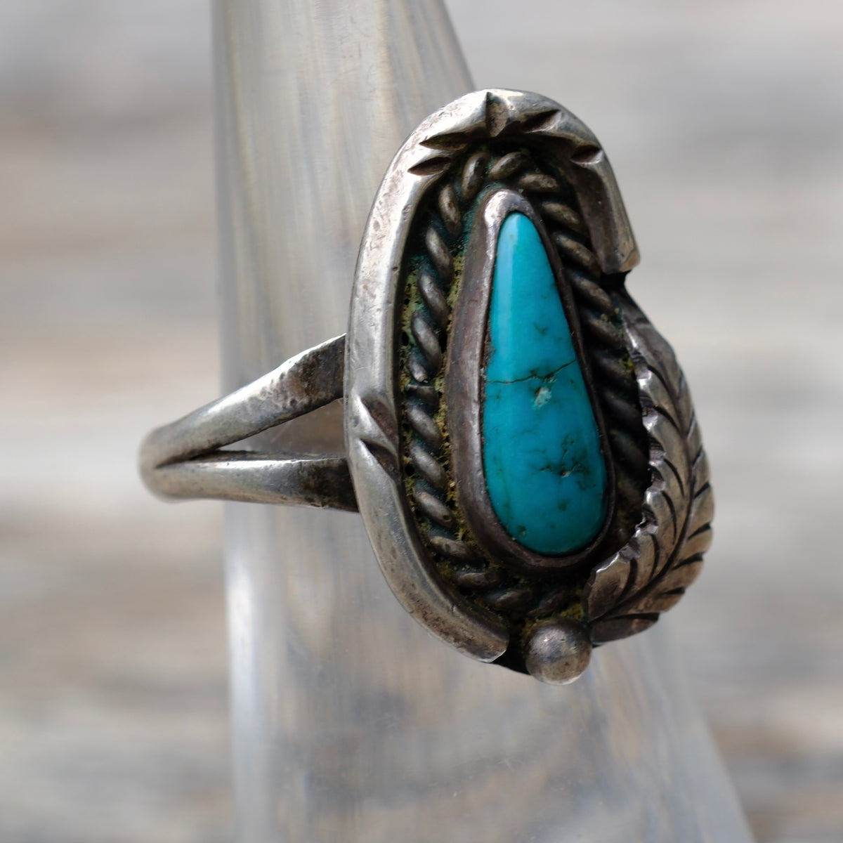 Vintage Sterling Turquoise Feather Ring 5.5