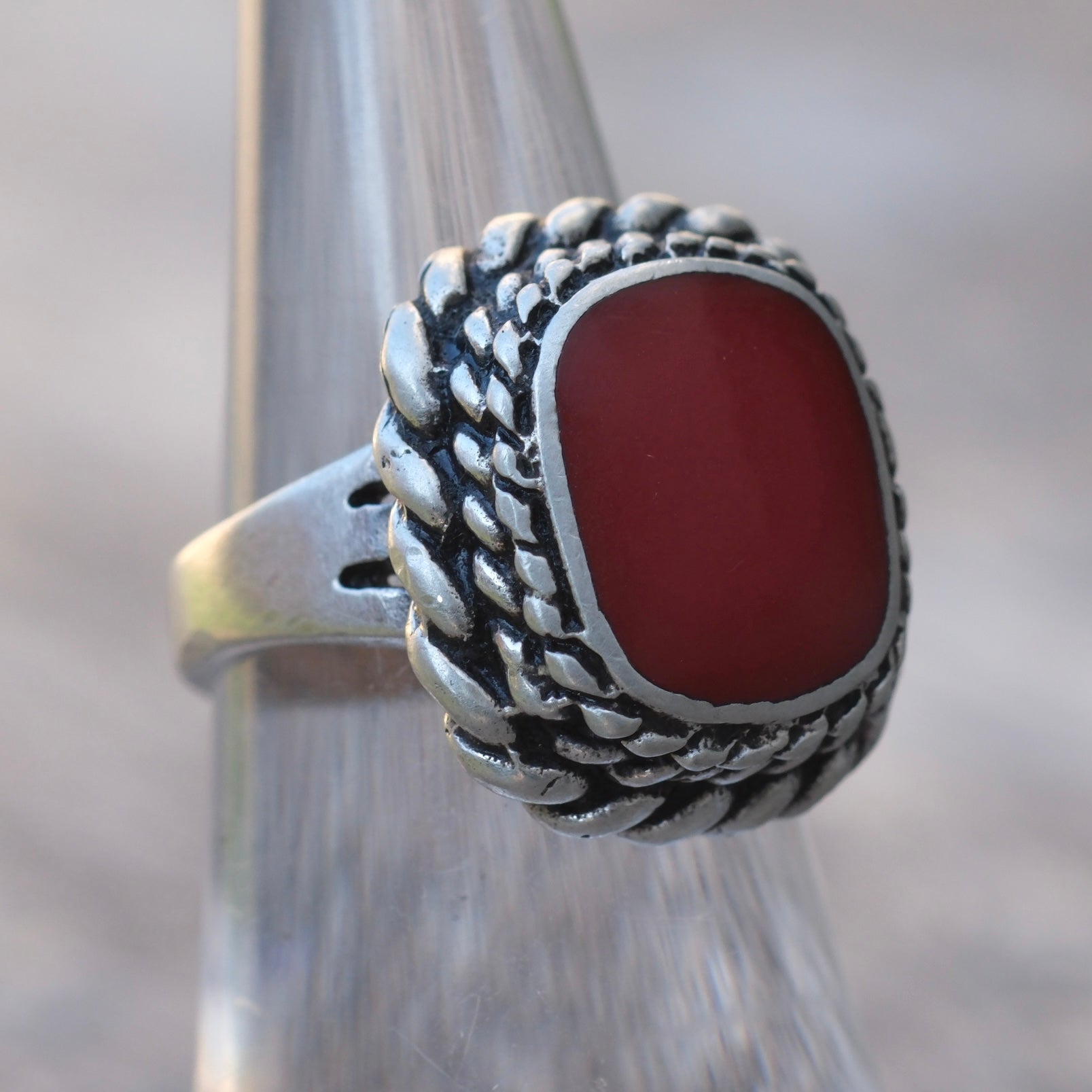 Vintage Sterling Red Enamel Ring 5.5