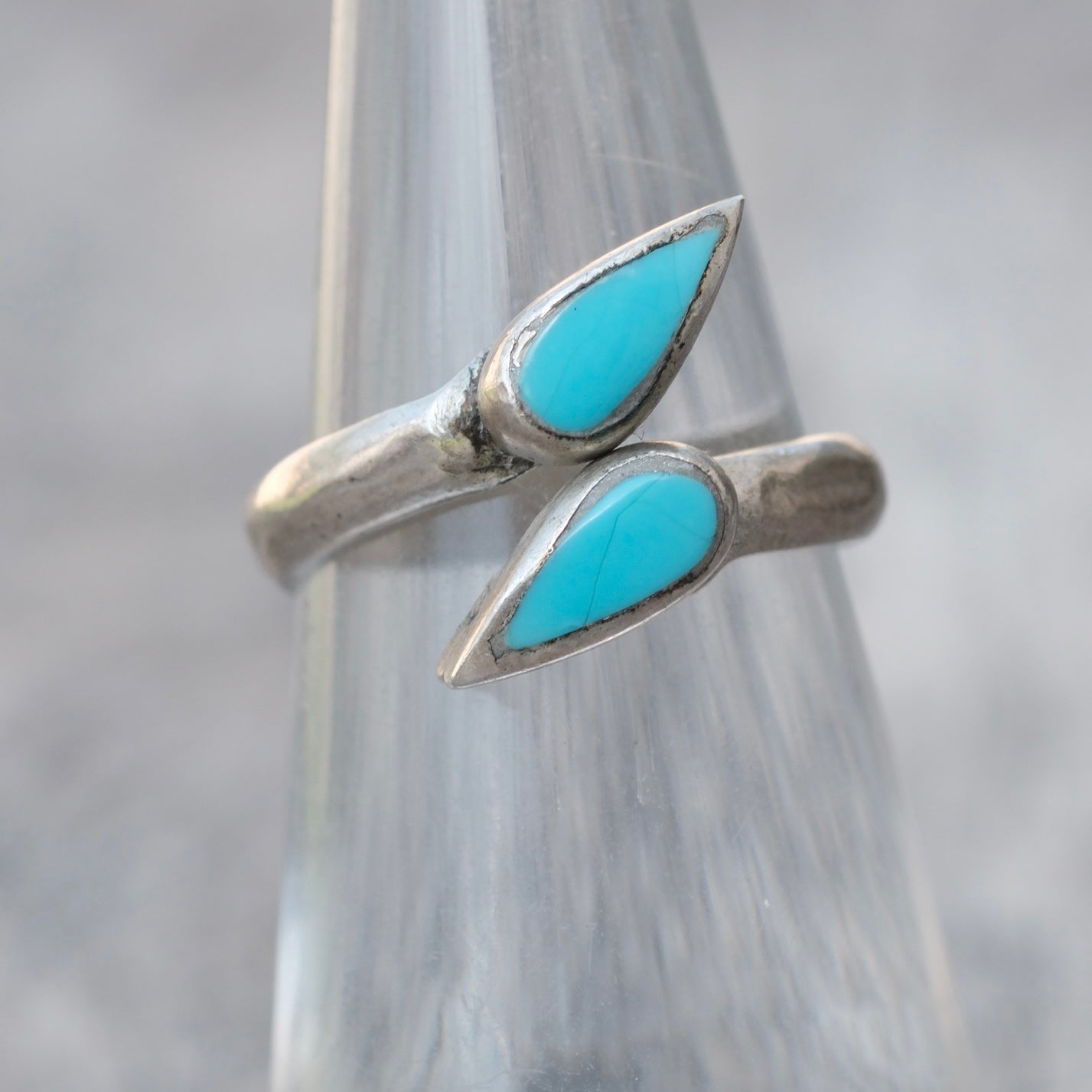 Vintage Sterling Turquoise Overpass Ring 5