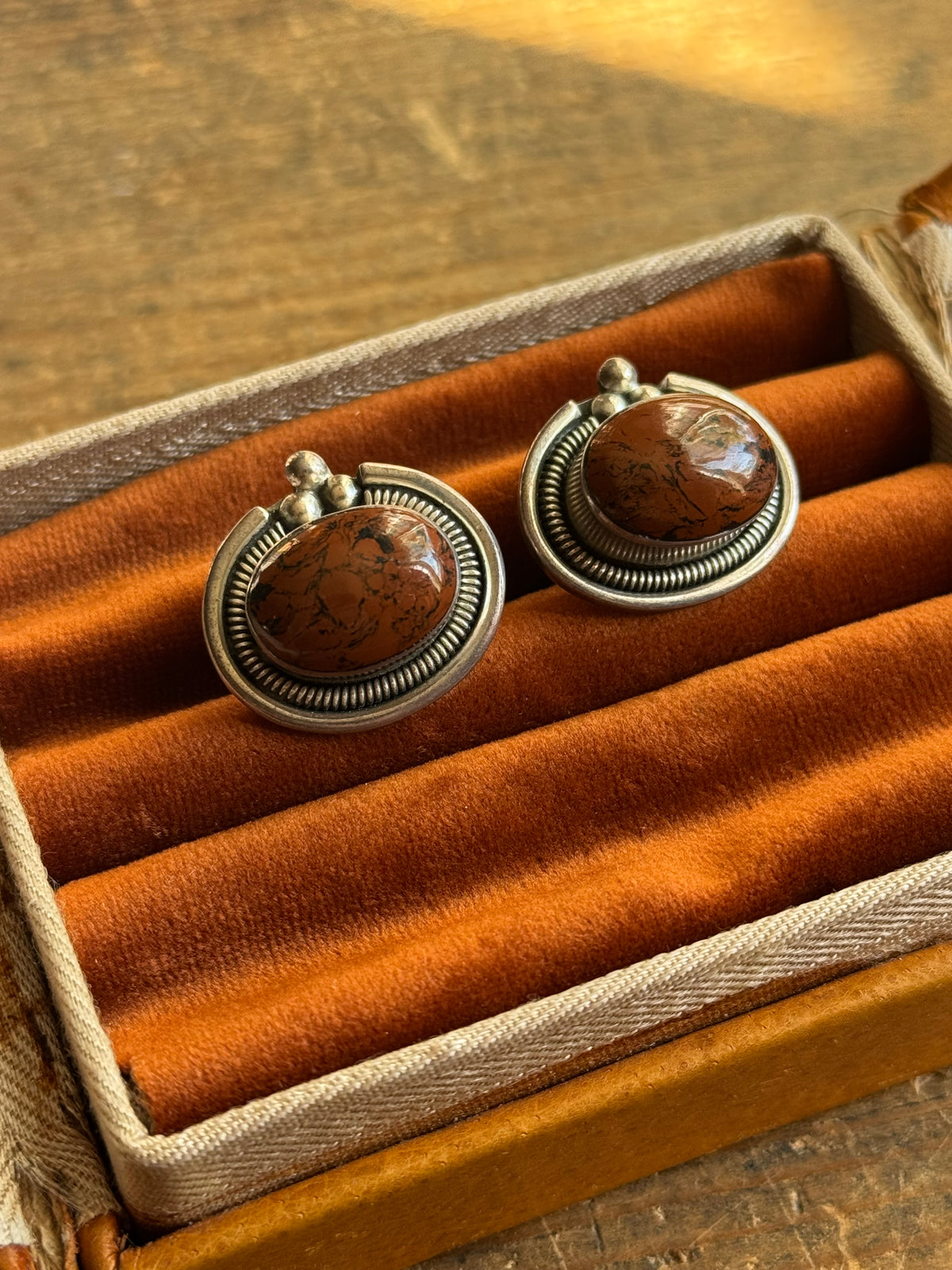 Vintage Sterling Silver Jasper Earrings