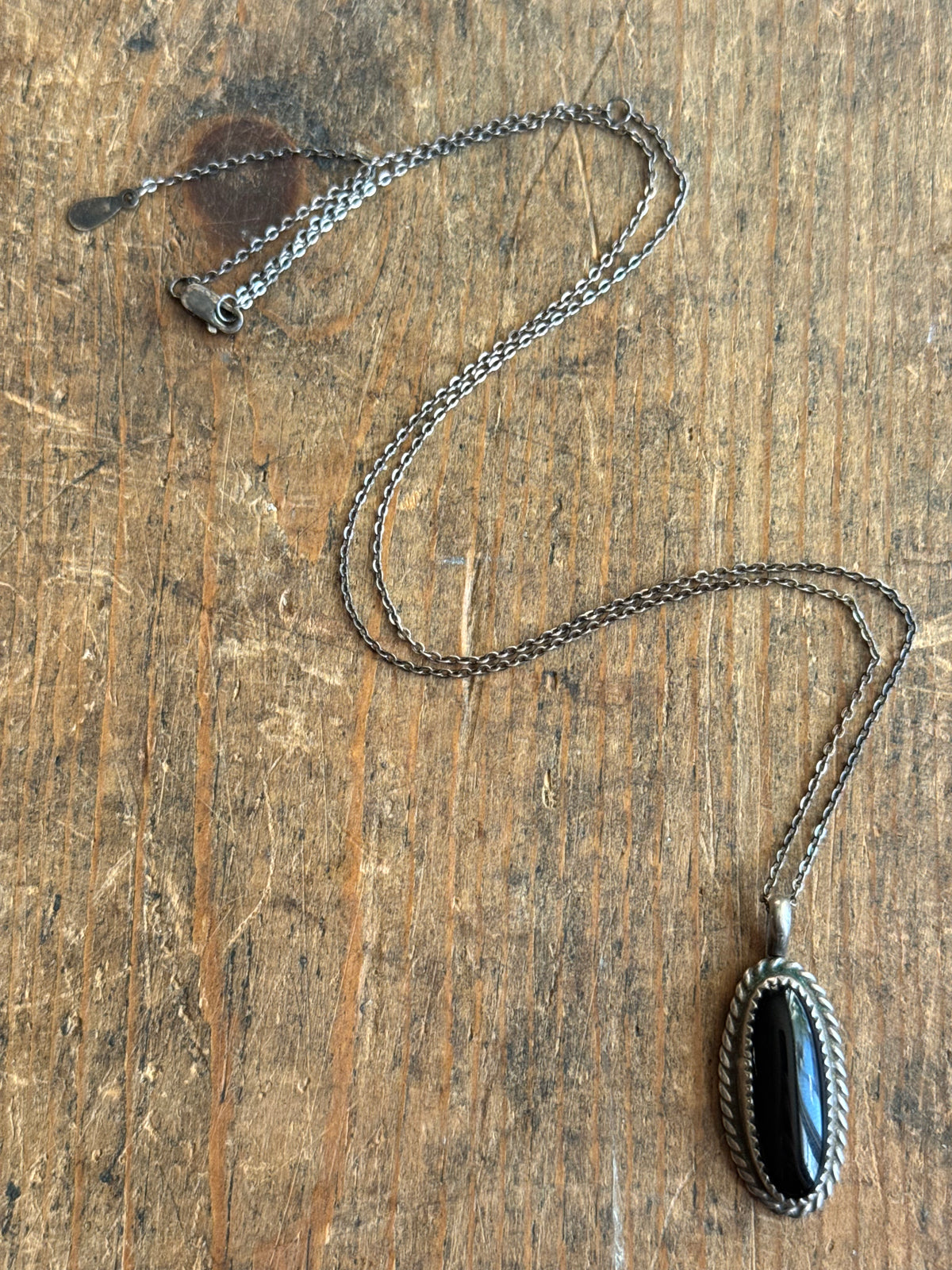 Vintage Sterling Silver Roped Onyx Necklace