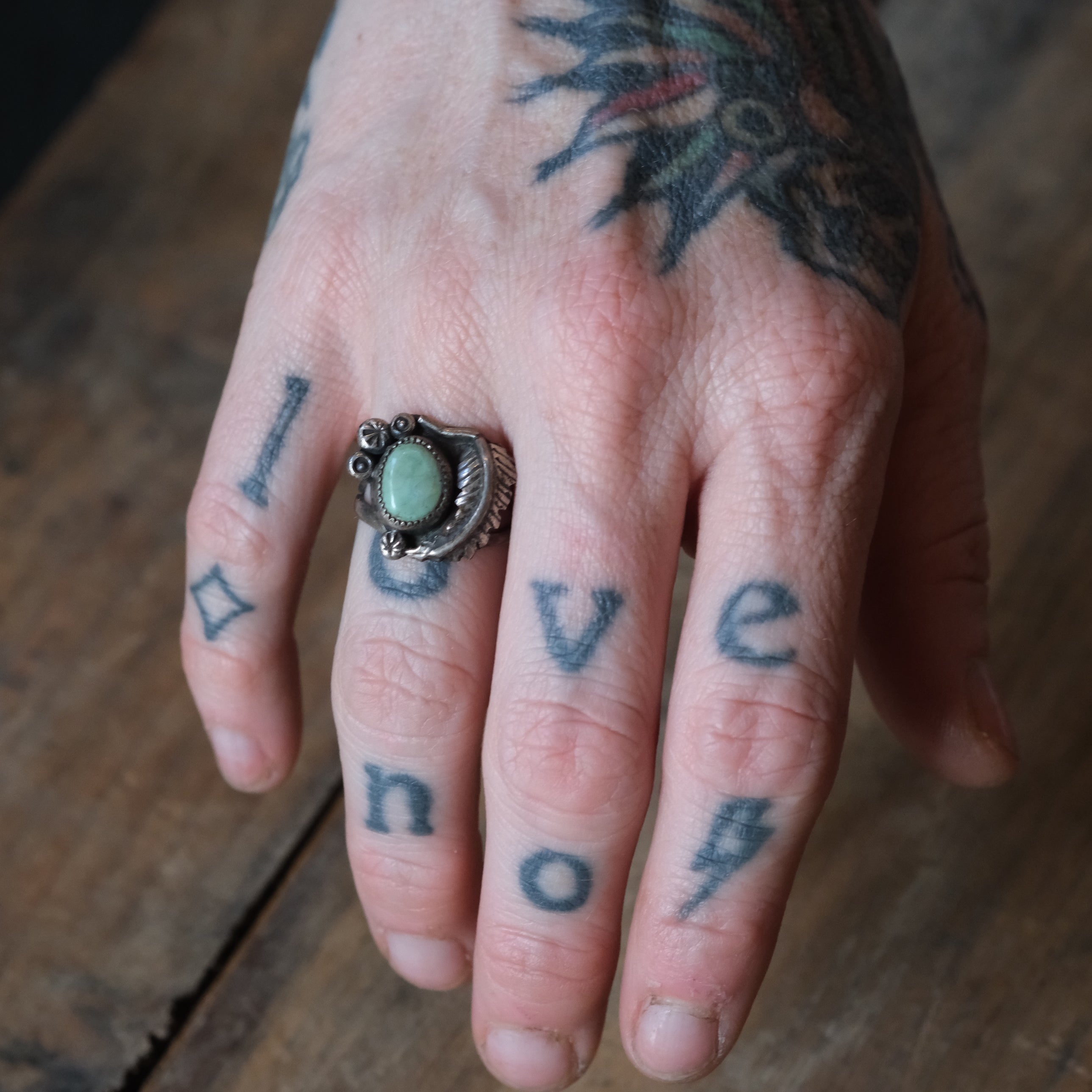 Vintage Sterling Turquoise Feather Ring 6.5