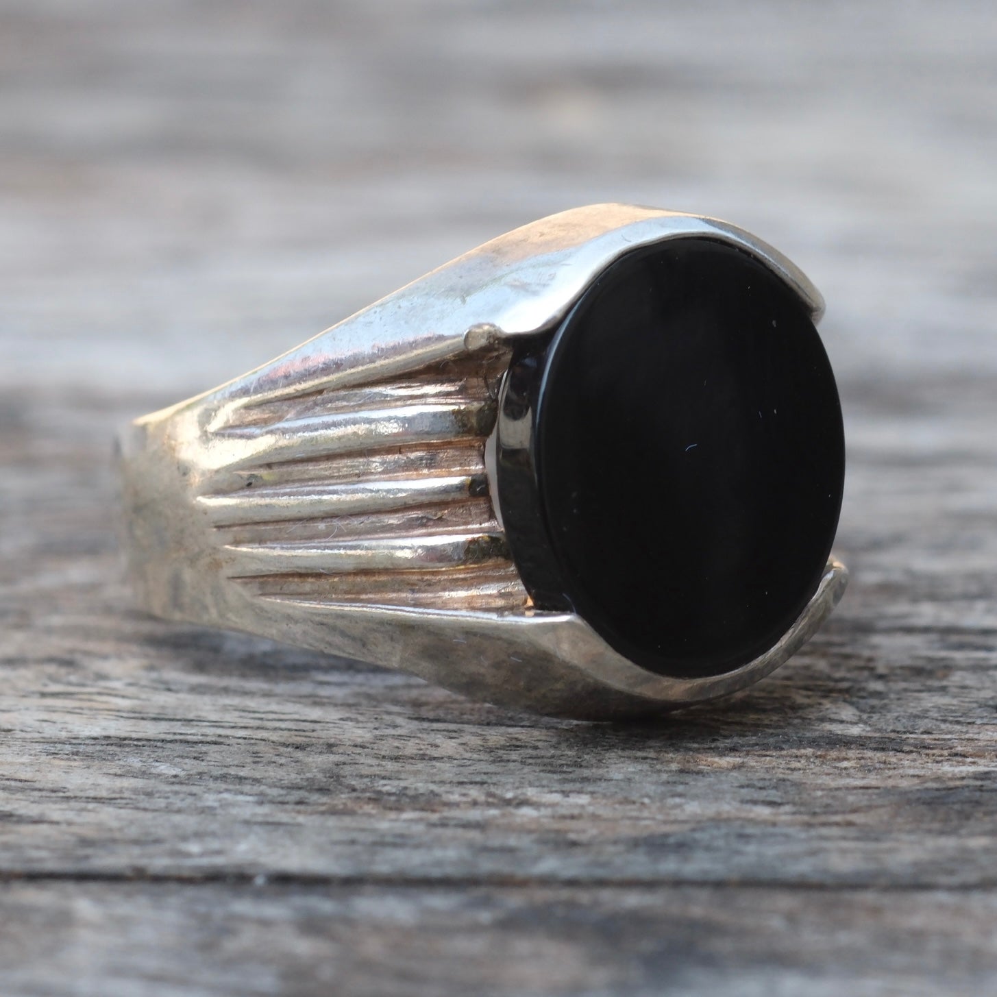 Vintage Sterling Onyx Signet Ring 9.25