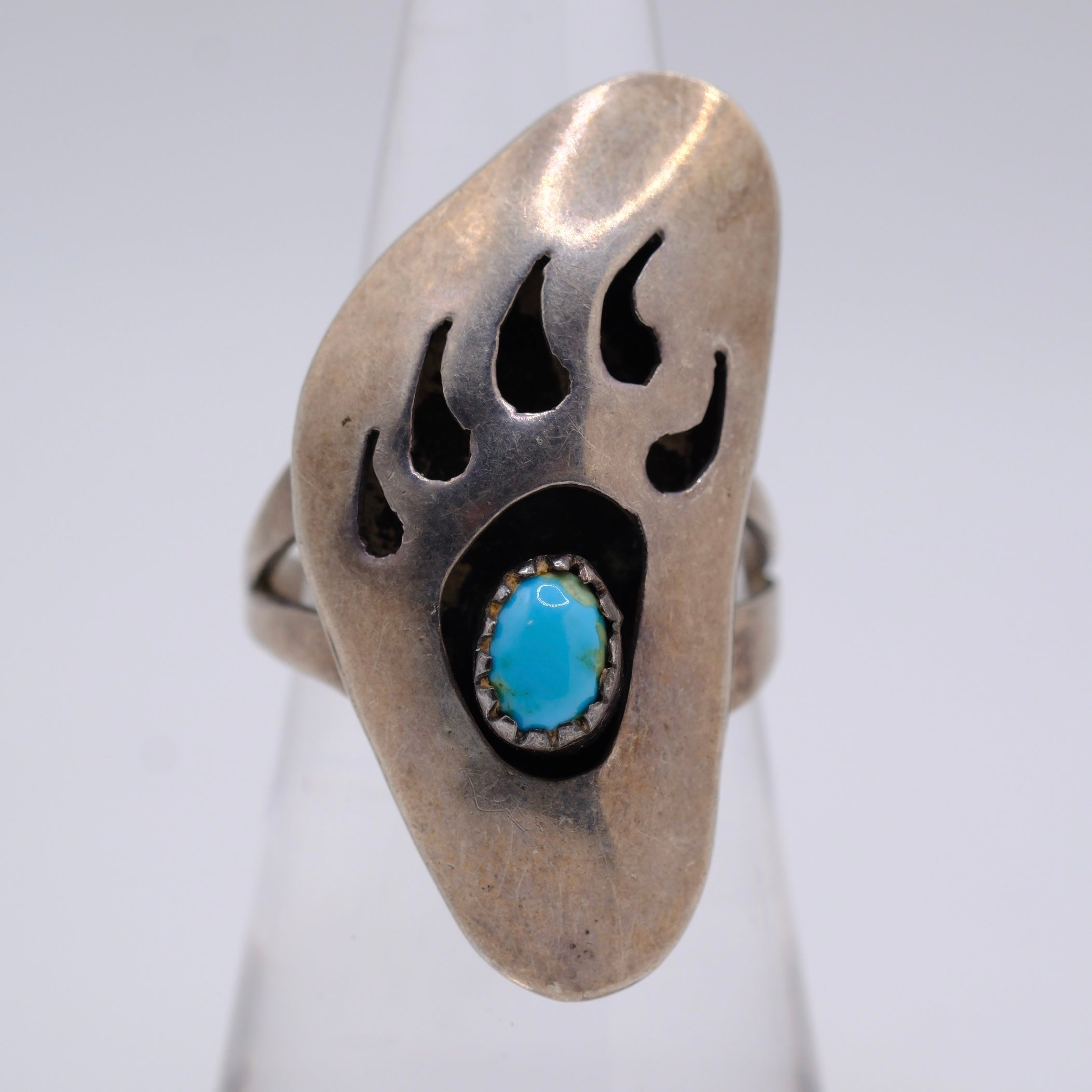 Vintage Sterling Turquoise Bear Paw Ring 5.5