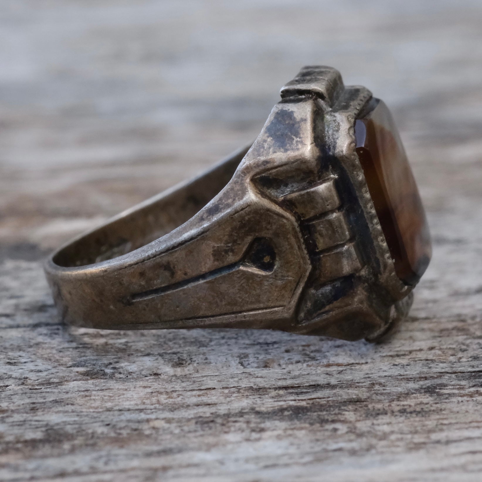 Vintage Sterling Agate Signet Ring 8.25