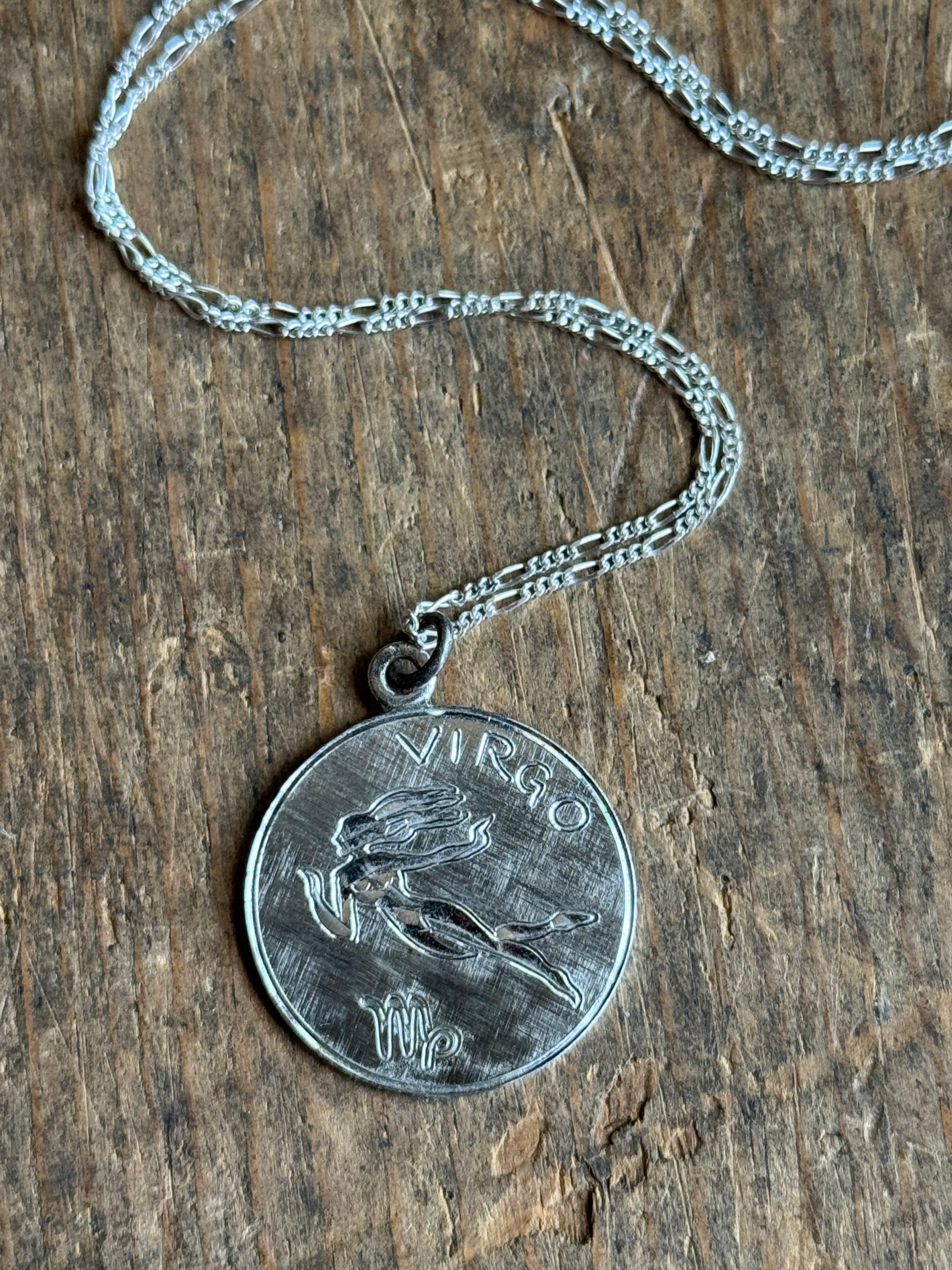 Vintage Sterling Silver Virgo Medallion Necklace