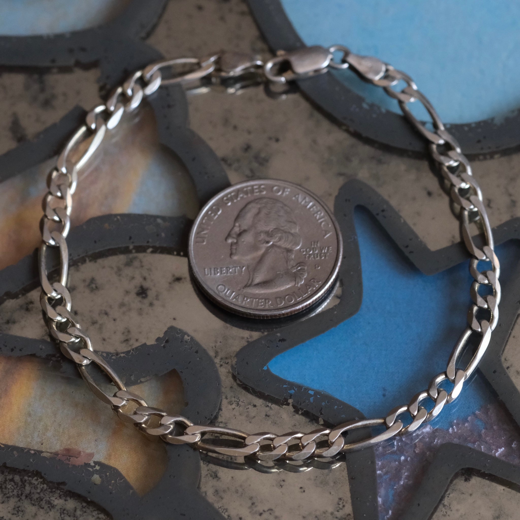 Vintage Sterling Silver Figaro Chain Bracelet 8.5"