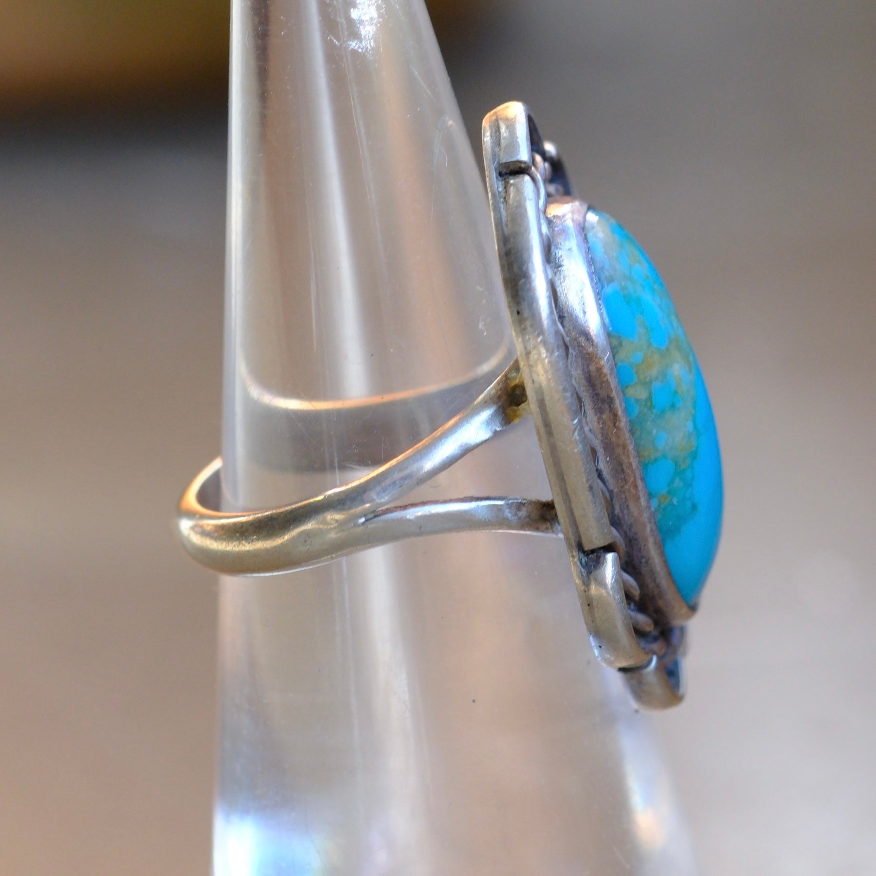Vintage Sterling Turquoise Roper Ring 4.75