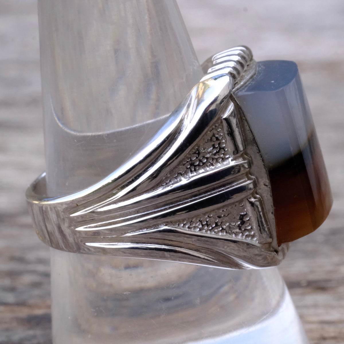 Vintage Sterling Agate Signet Ring 9.75