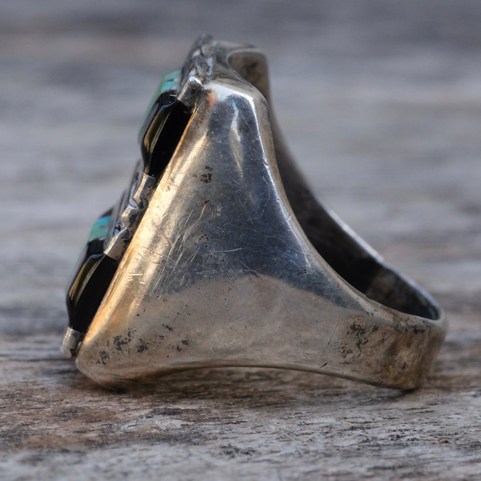 Vintage Sterling turquoise and Onyx Inlay Ring 11