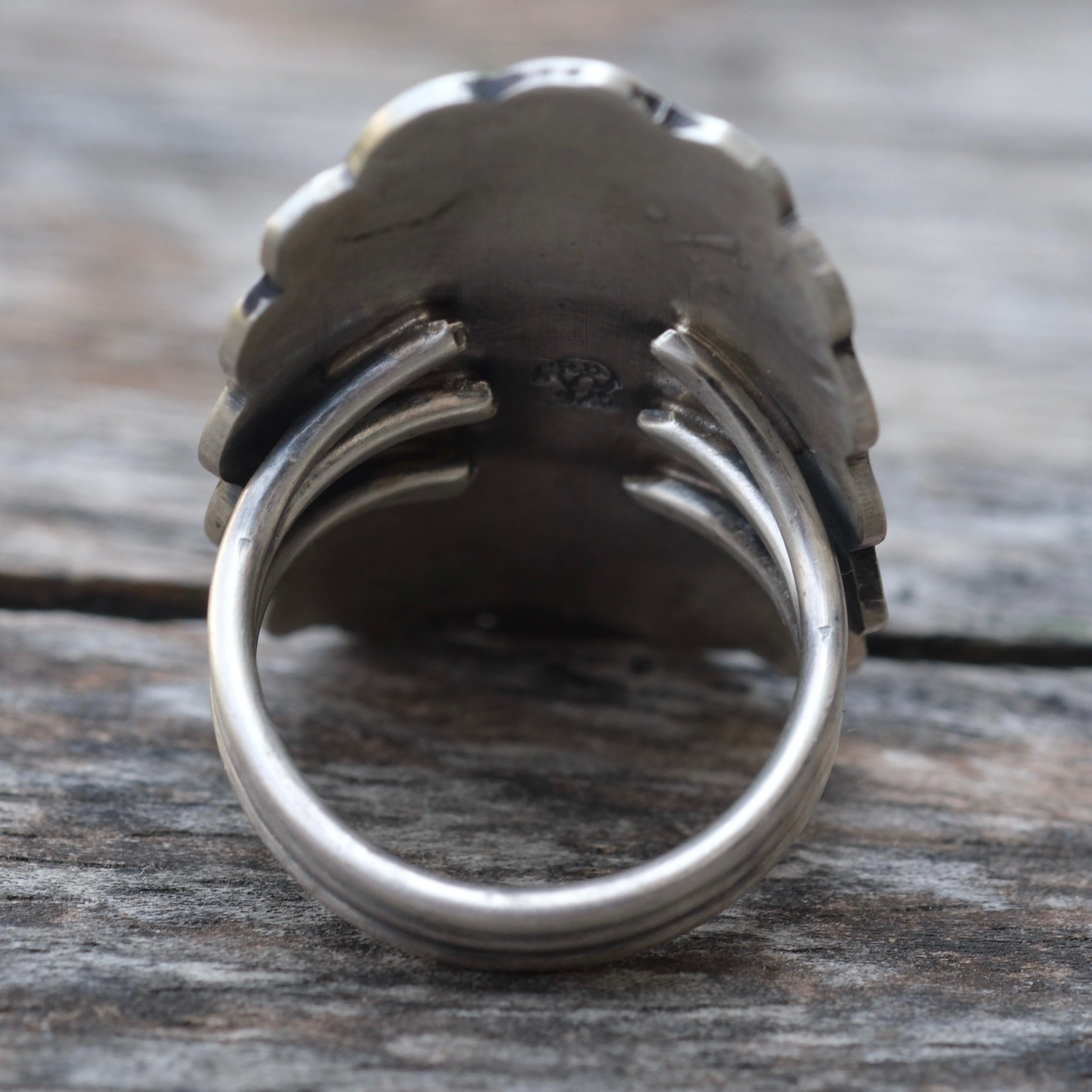 Vintage Sterling Running Bear Turquoise Stamped Ring 8