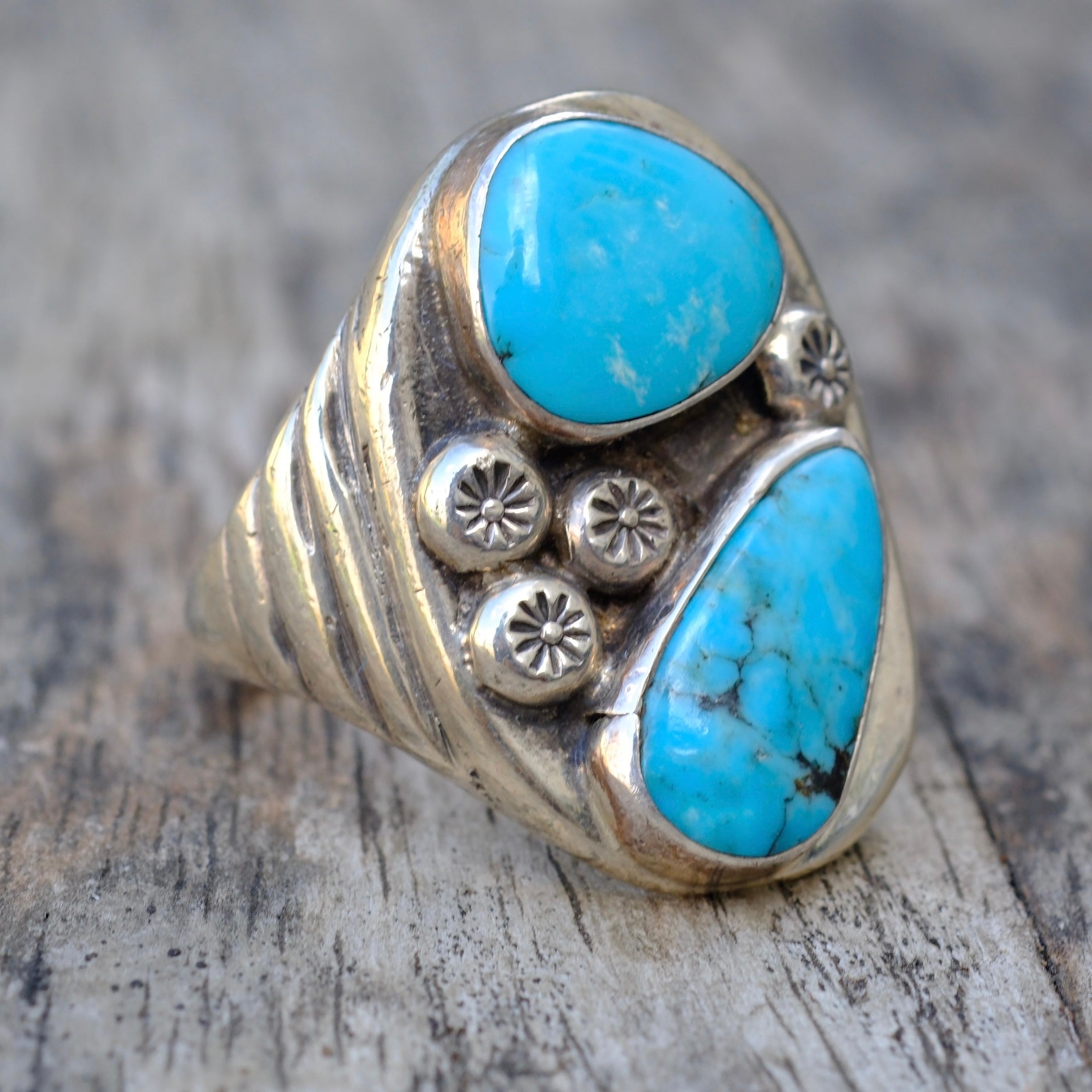 Vintage Sterling 2-Stone Turquoise Ring 10