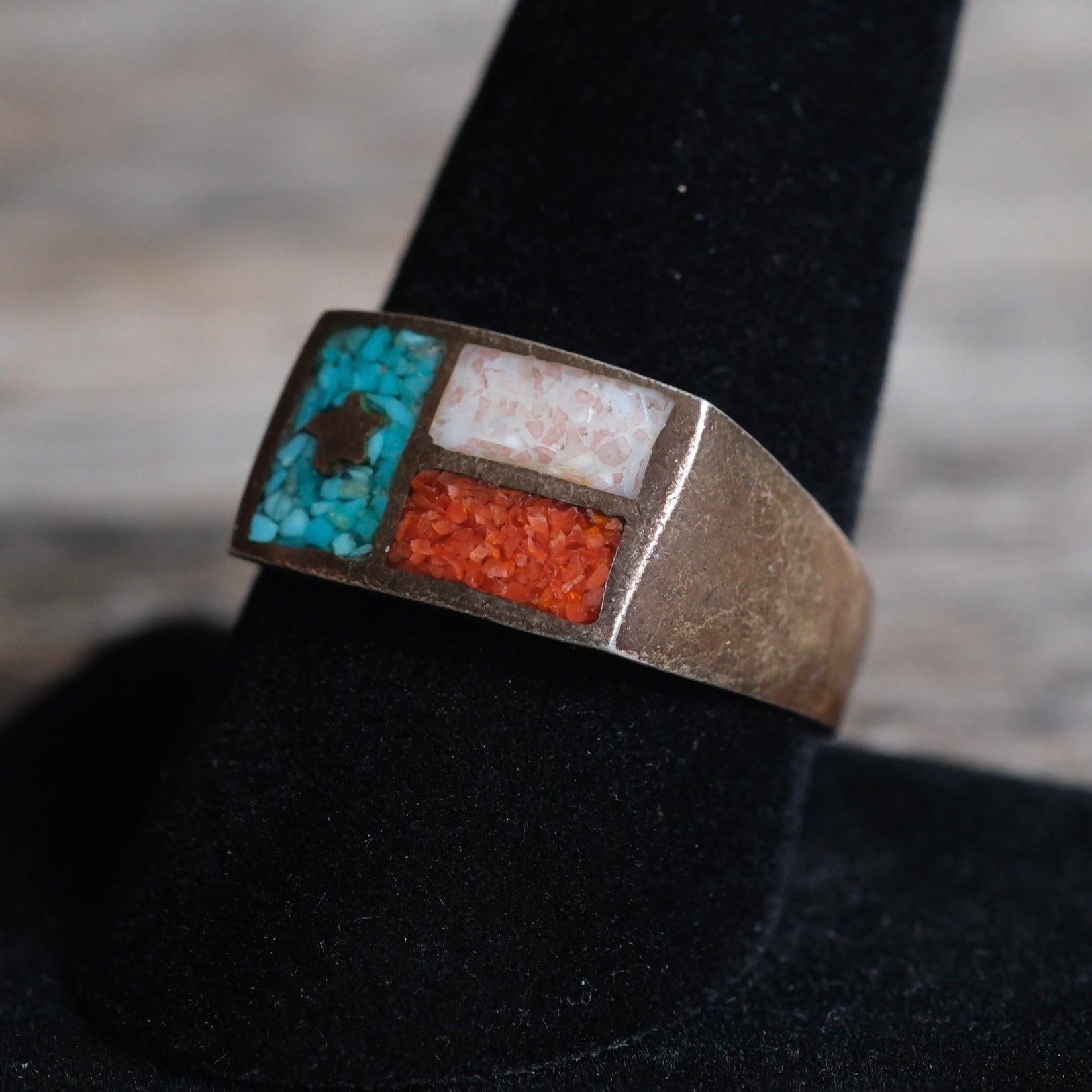 Vintage Sterling Multistone Inlay Ring 10