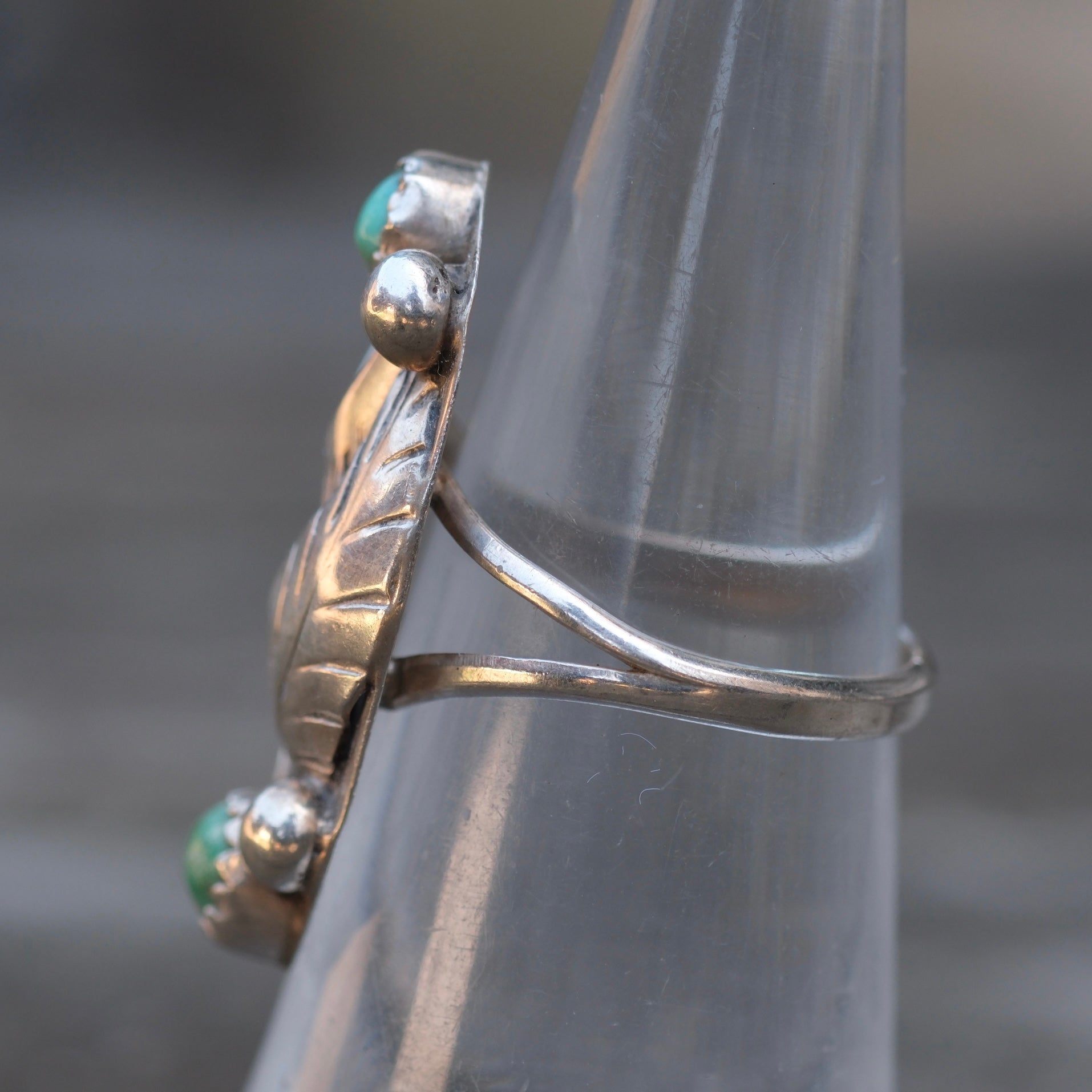 Vintage Sterling 2-Stone Turquoise Feather Ring 5.5