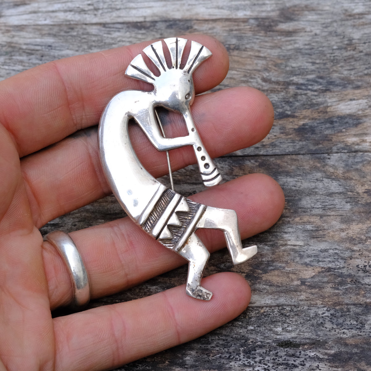 Huge Vintage Sterling Silver Kokopelli Pin