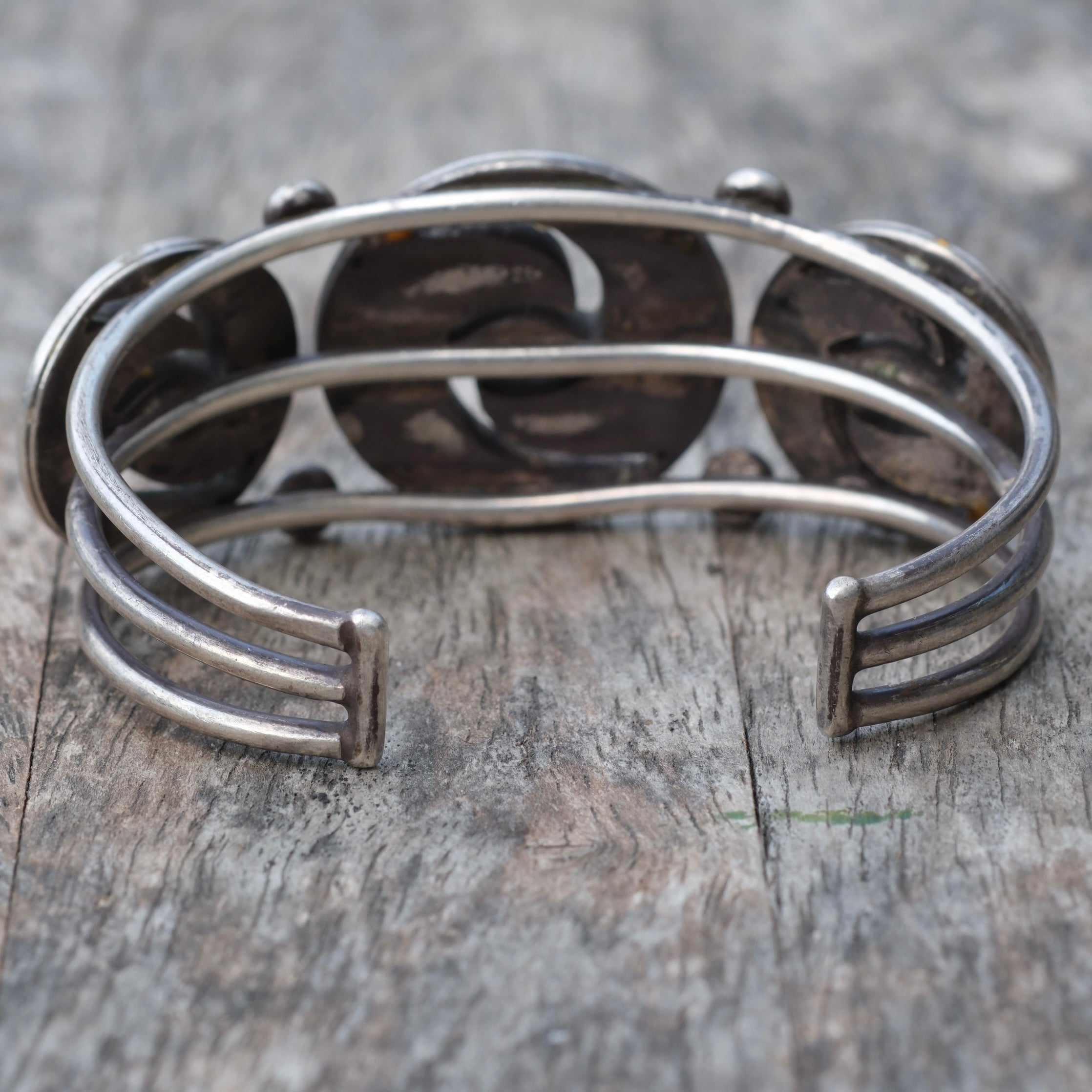 Vintage Sterling Triple Hummingbird Inlay Turquoise Cuff Bracelet