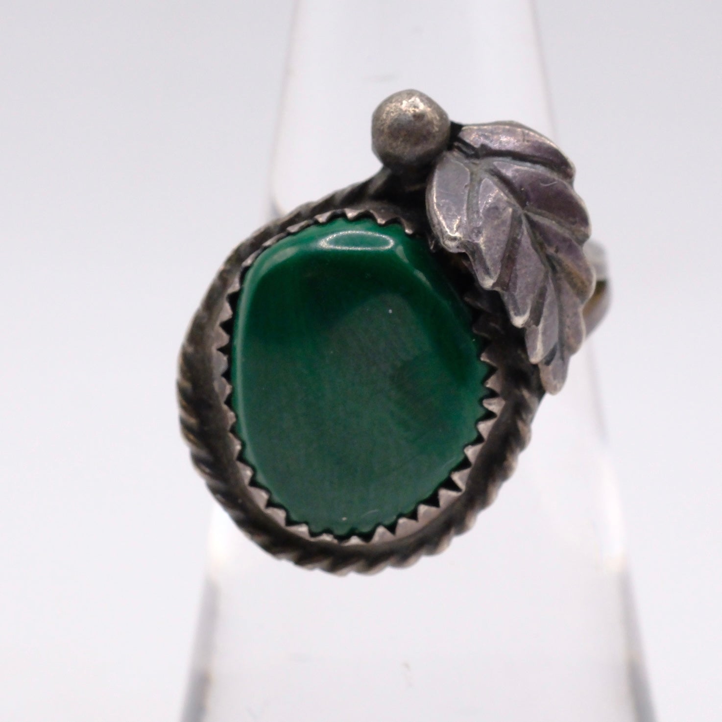 Vintage Sterling Malachite Feather Ring 5.5