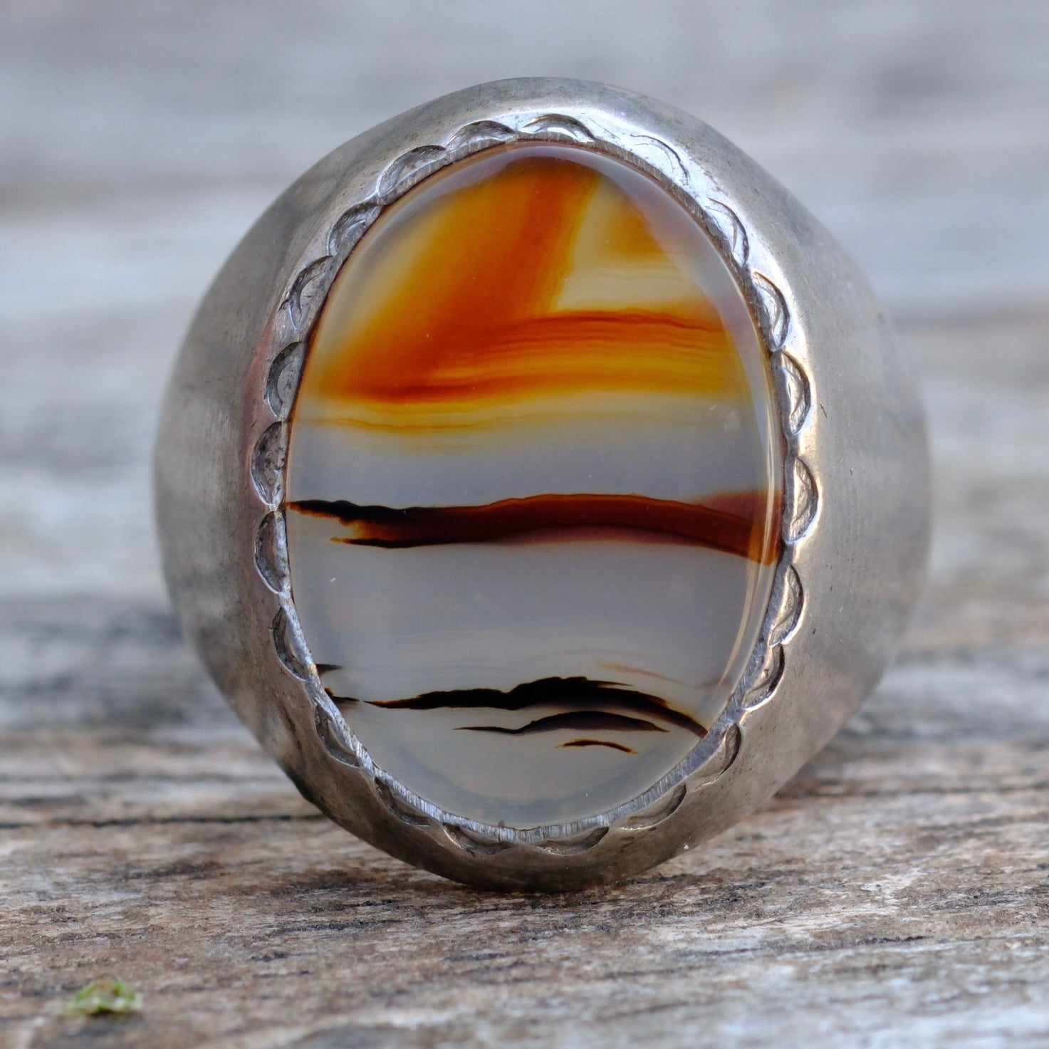 Vintage Sterling Agate Signet Ring 8