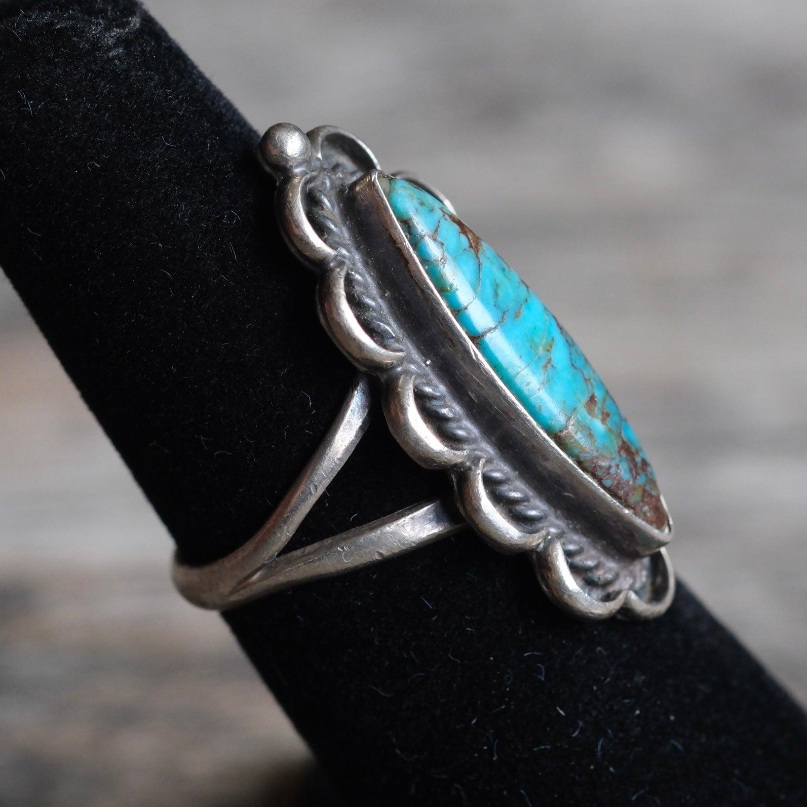Vintage Sterling Turquoise Florette Ring 5.25