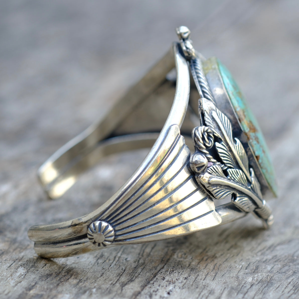 Vintage Sterling Turquoise Feather Cuff Bracelet