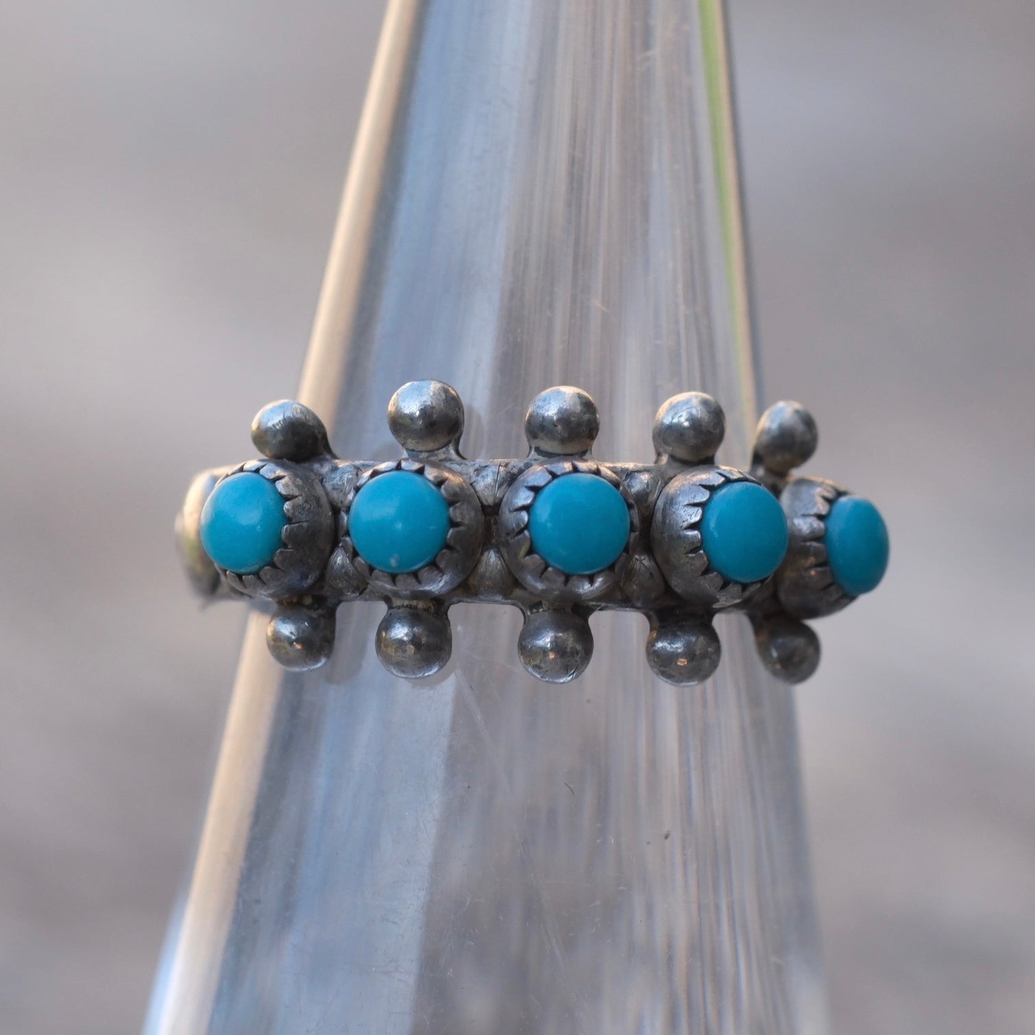 Vintage Sterling Snake Eye Turquoise Band Ring 4.25