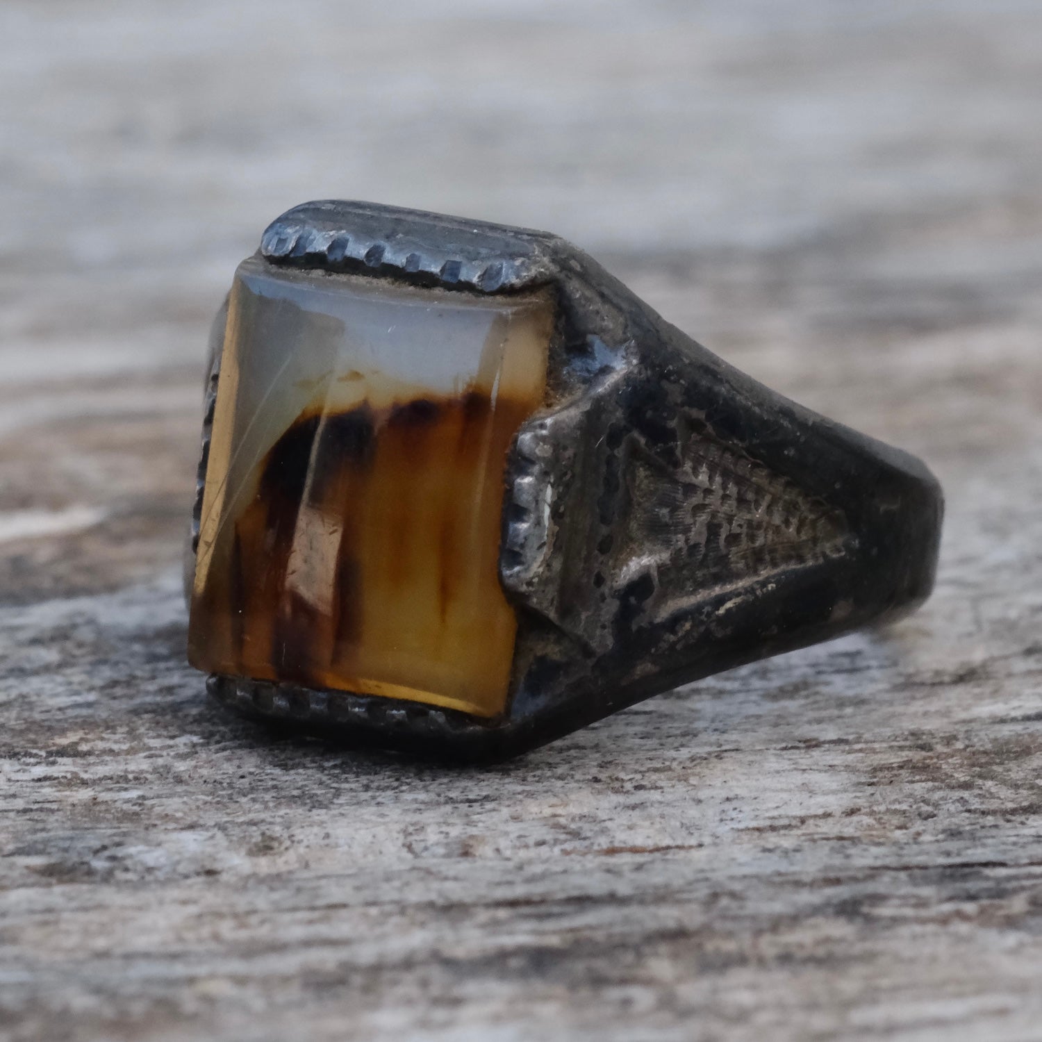 Vintage Sterling Agate Arrowhead Signet Ring 7