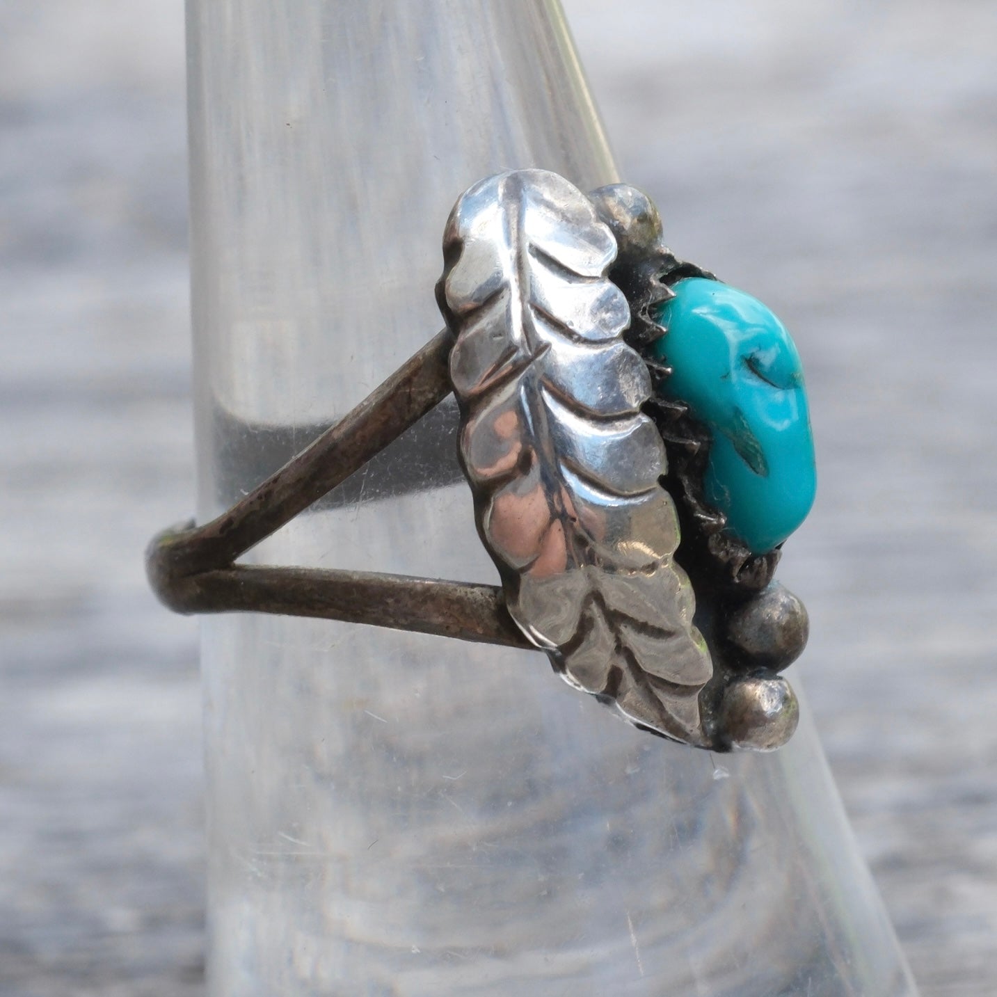 Vintage Sterling Turquoise Feather Ring 6.75