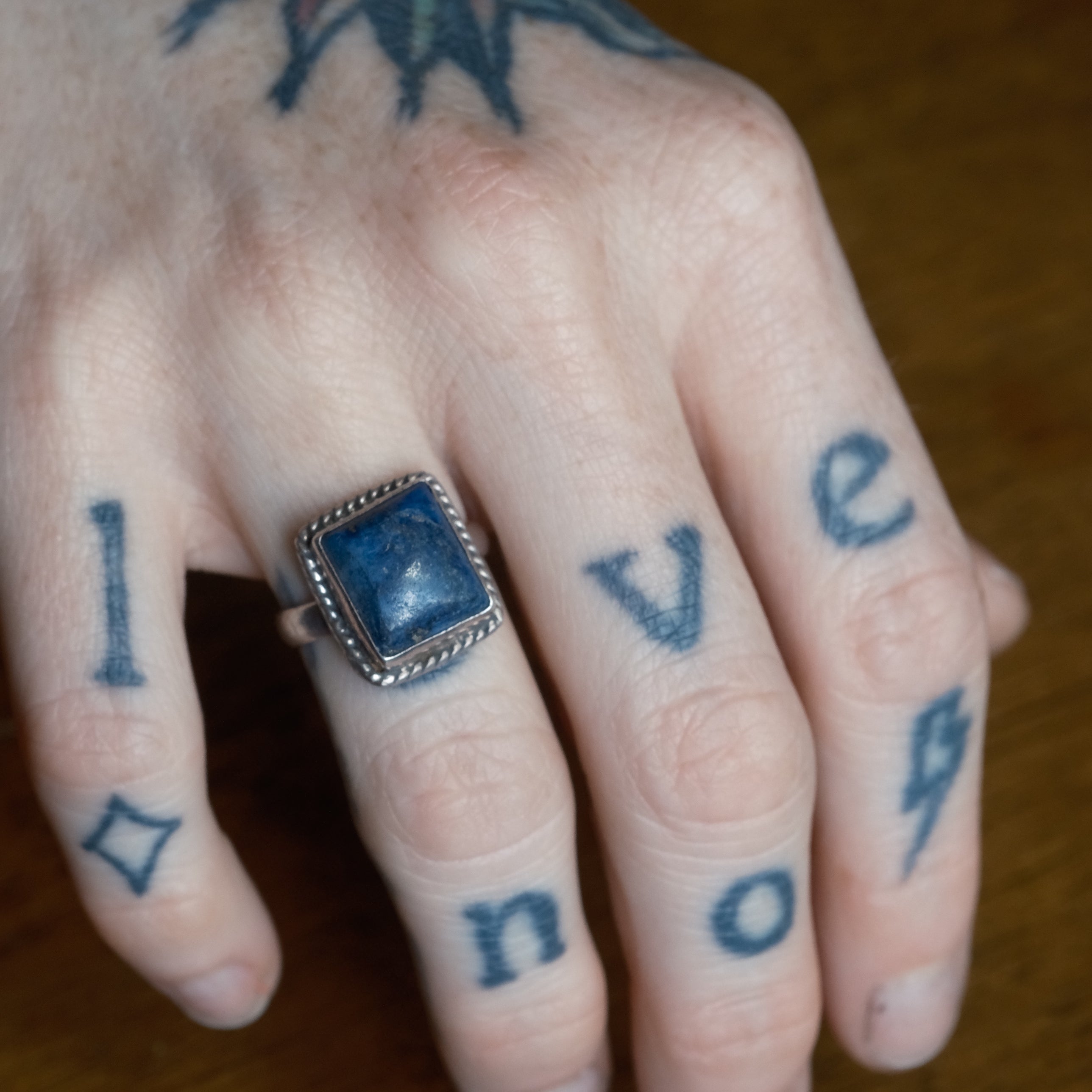 Vintage Sterling Lapis Roper Ring 4.5