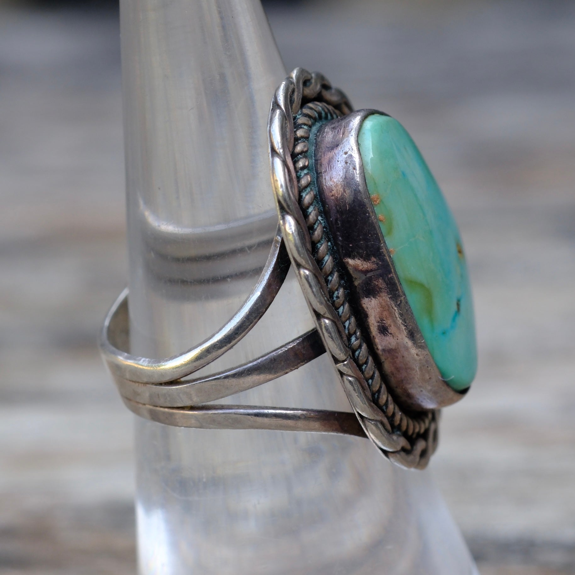 Vintage Sterling Turquoise Roper Ring 6.5