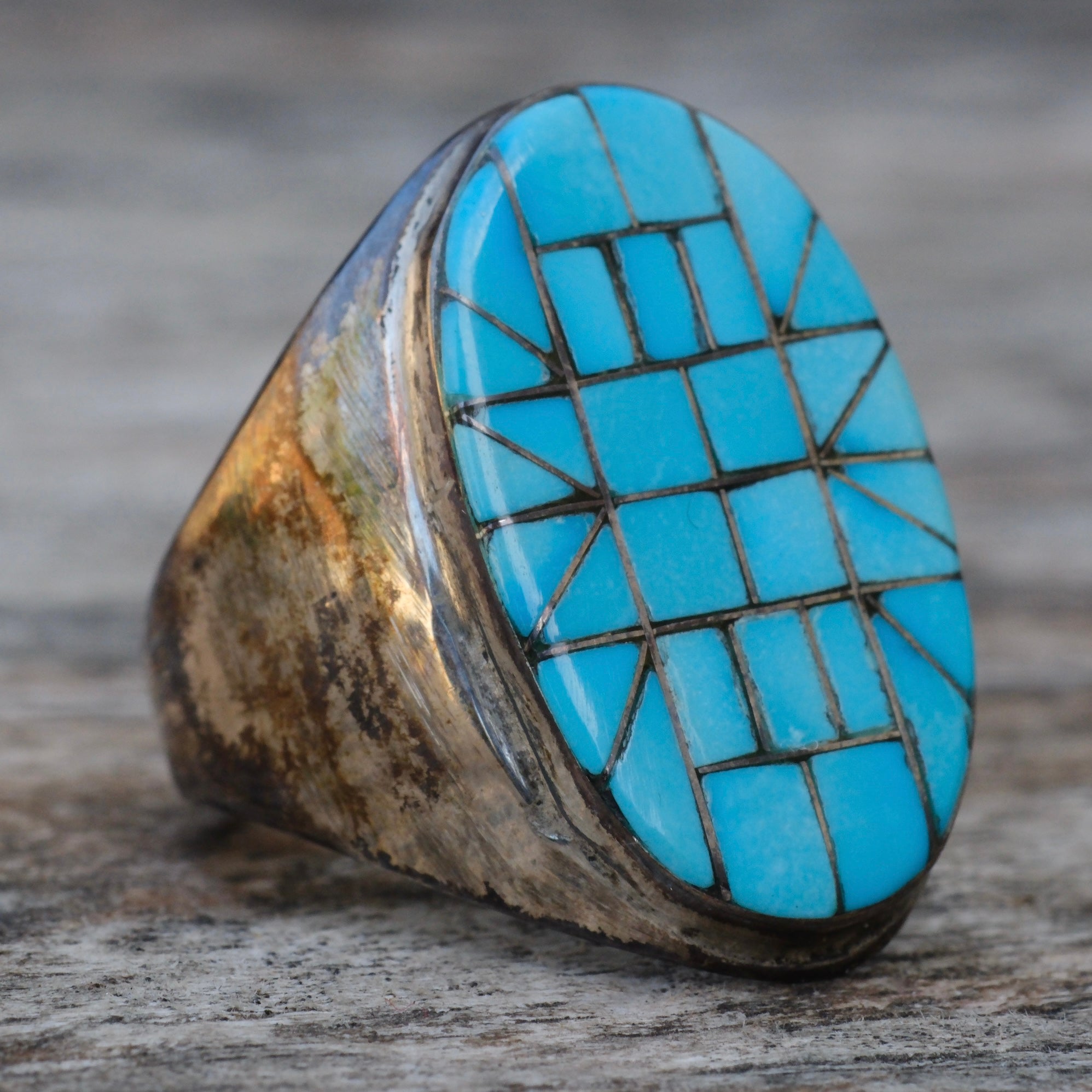 Vintage Sterling Turquoise Inlay Ring 10.5