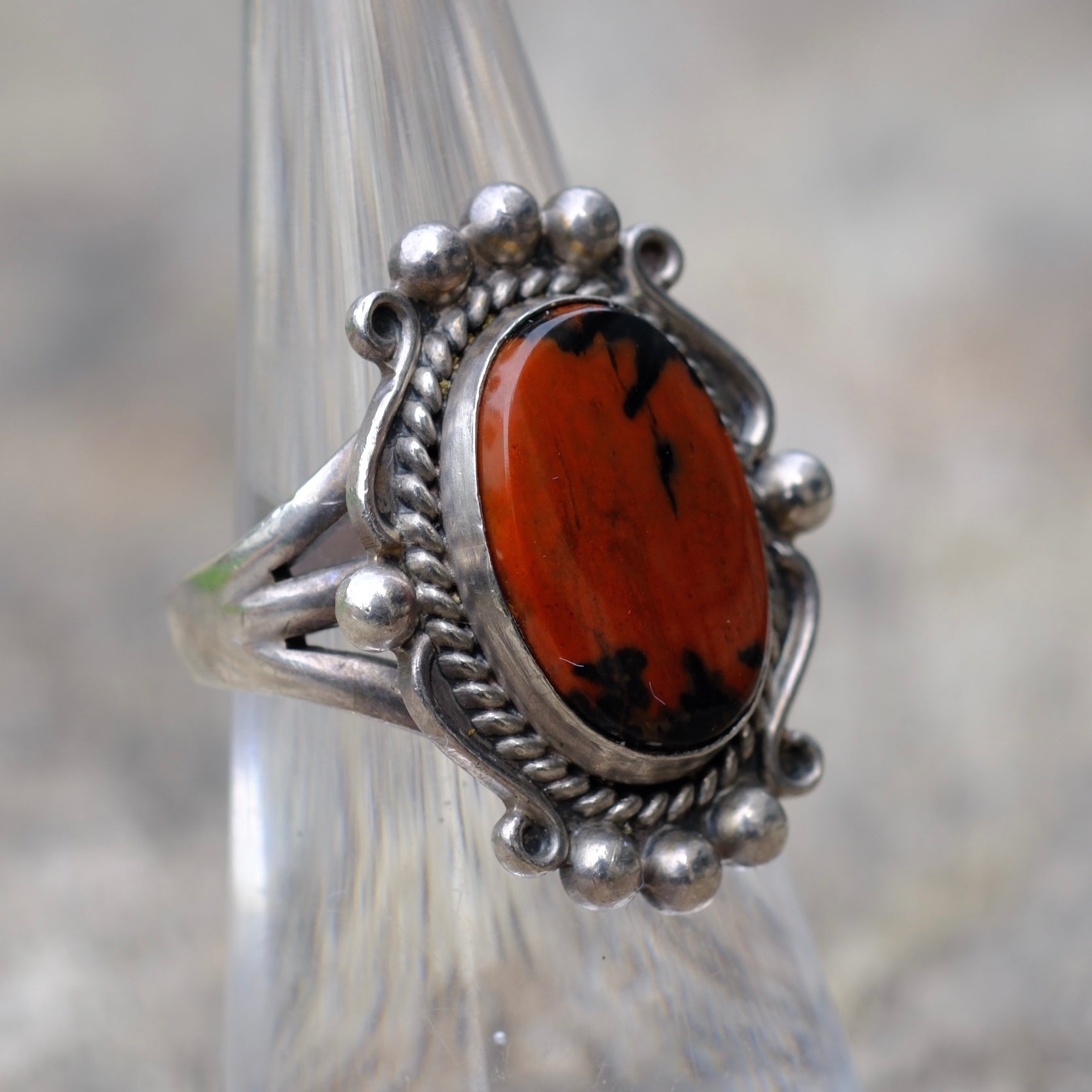 Vintage Sterling Petrified Wood Ring 5.5