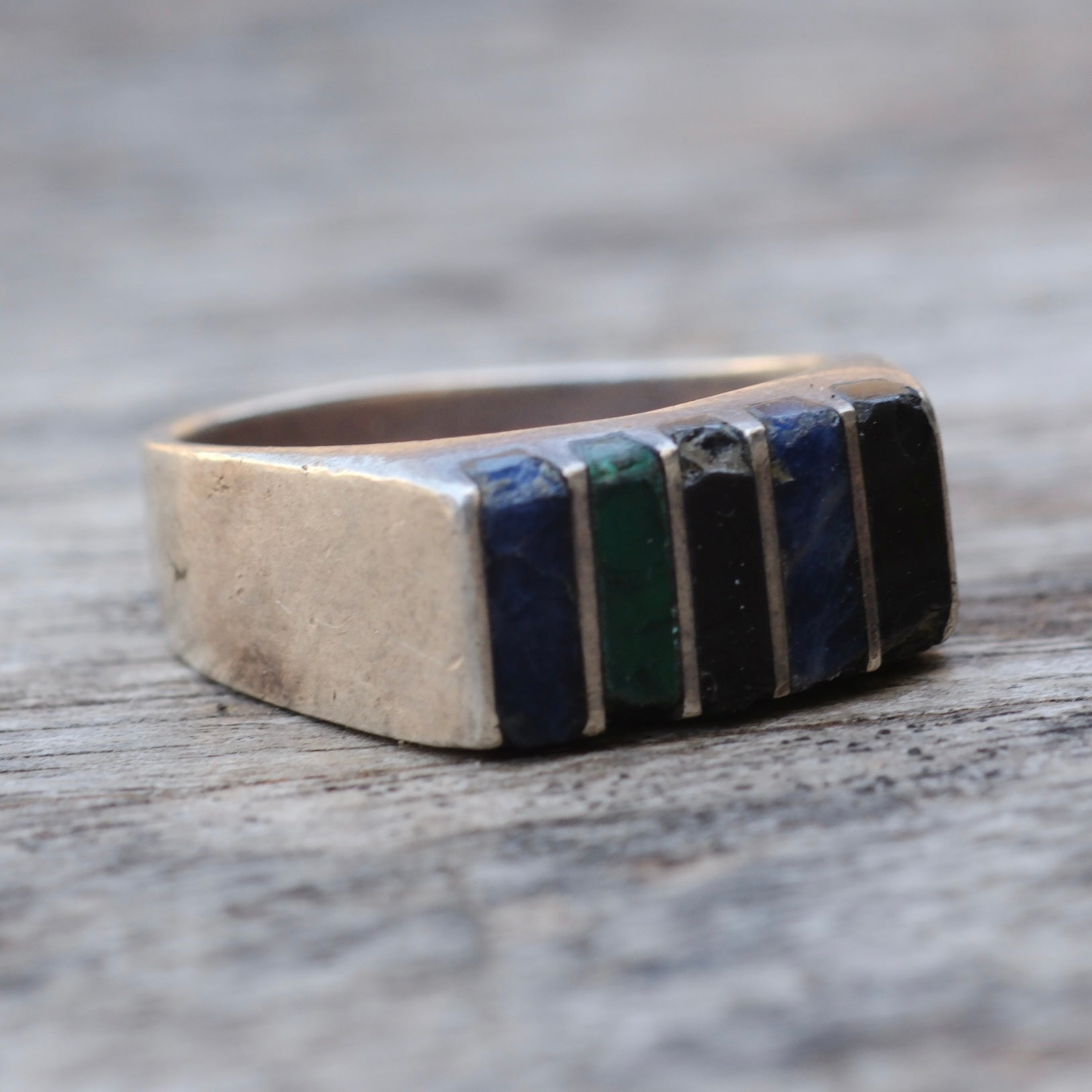 Vintage Sterling Multistone Inlay Ring 9.25