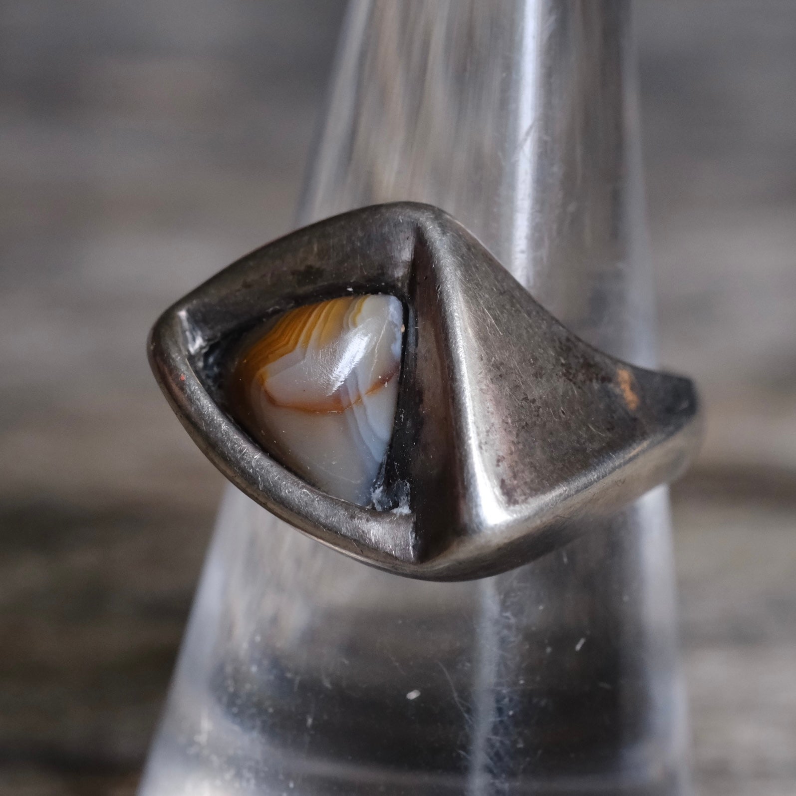 Vintage Sterling Agate Modernist Ring 7.75