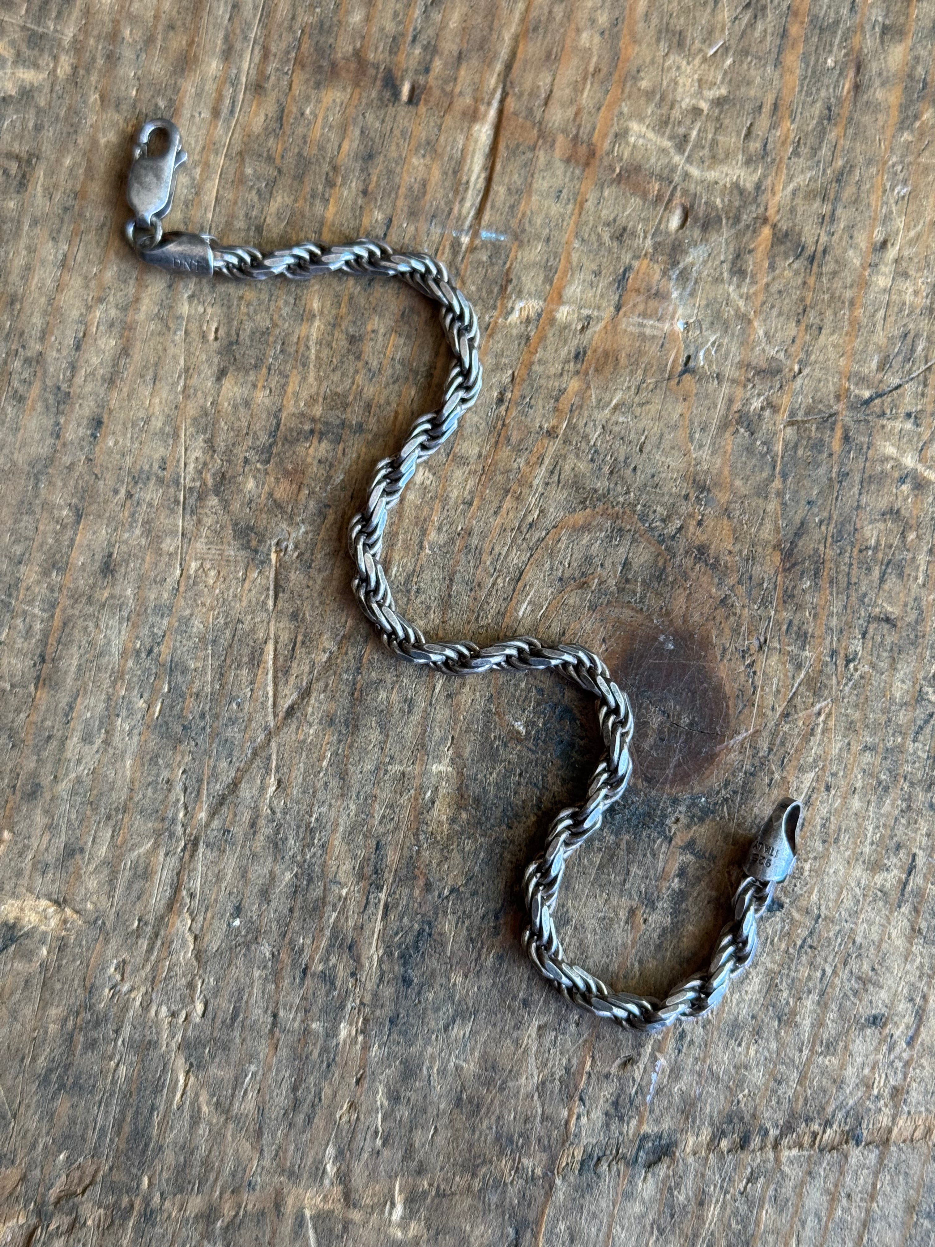 Vintage Sterling Silver Rope Chain Bracelet 6.75"