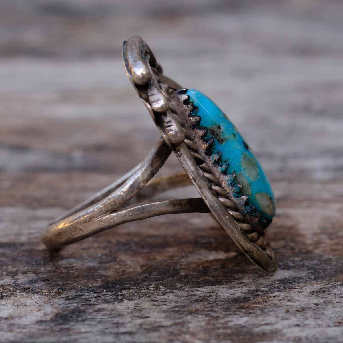 Vintage Sterling Turquoise Feather Ring 6