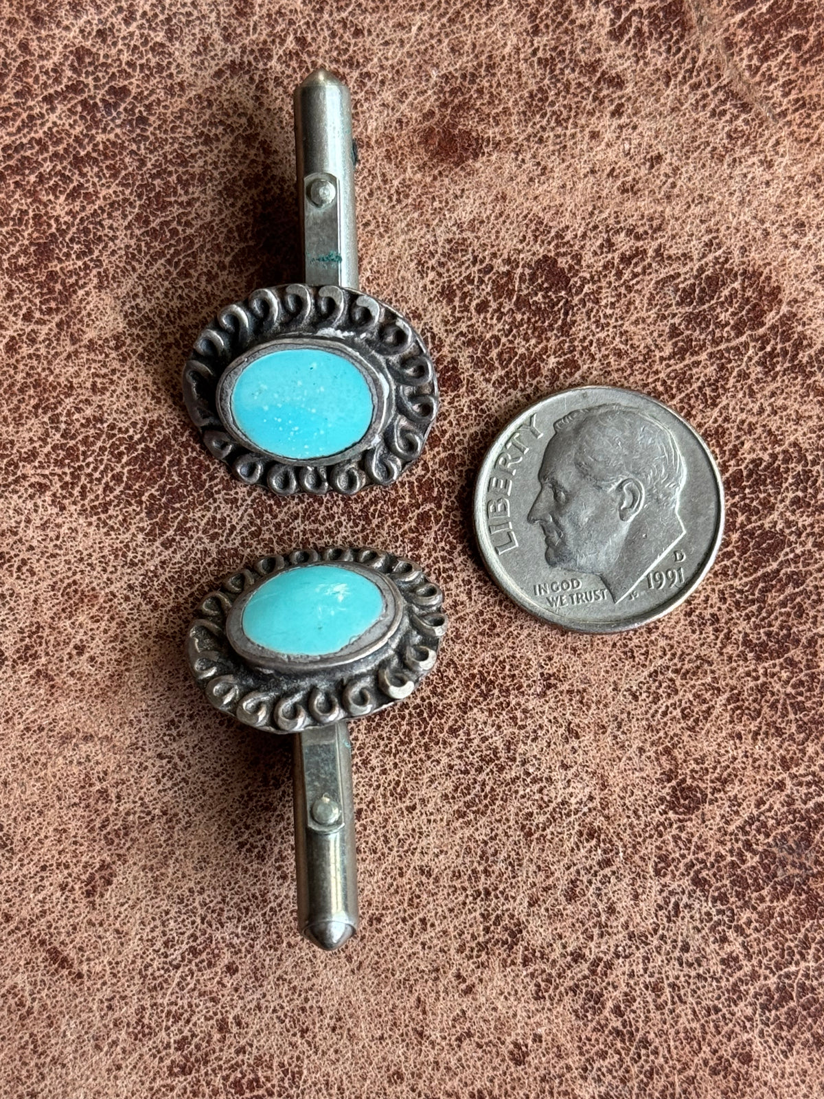 Vintage Sterling Silver Turquoise Twist Cufflinks