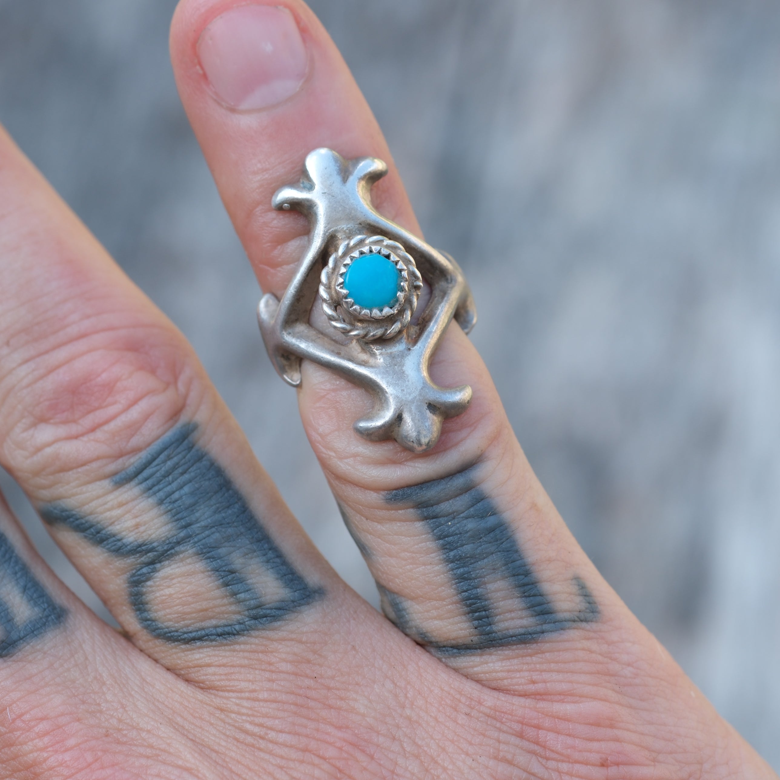 Vintage Sterling Turquoise Sandcast Ring 3.75