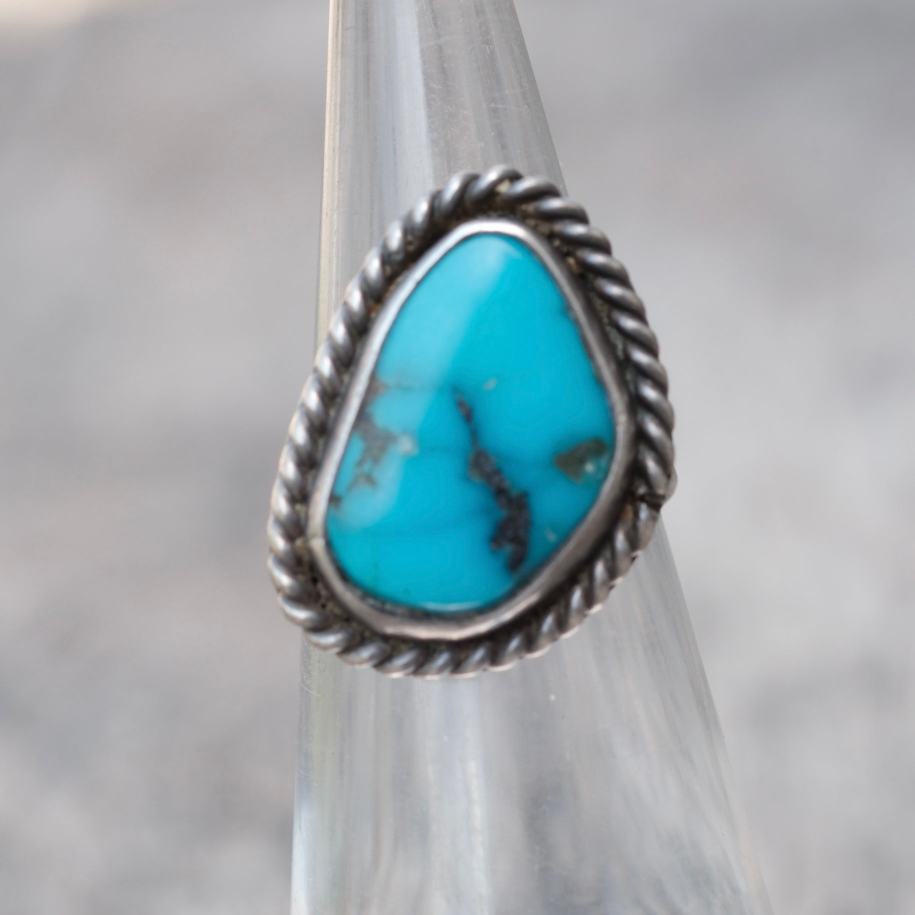 Vintage Sterling Turquoise Roper Ring 3.25
