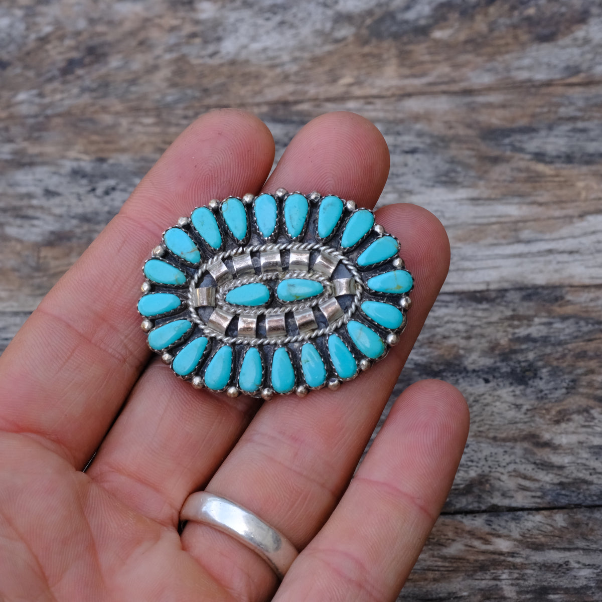 Vintage Sterling Zuni Turquoise Cluster Pin