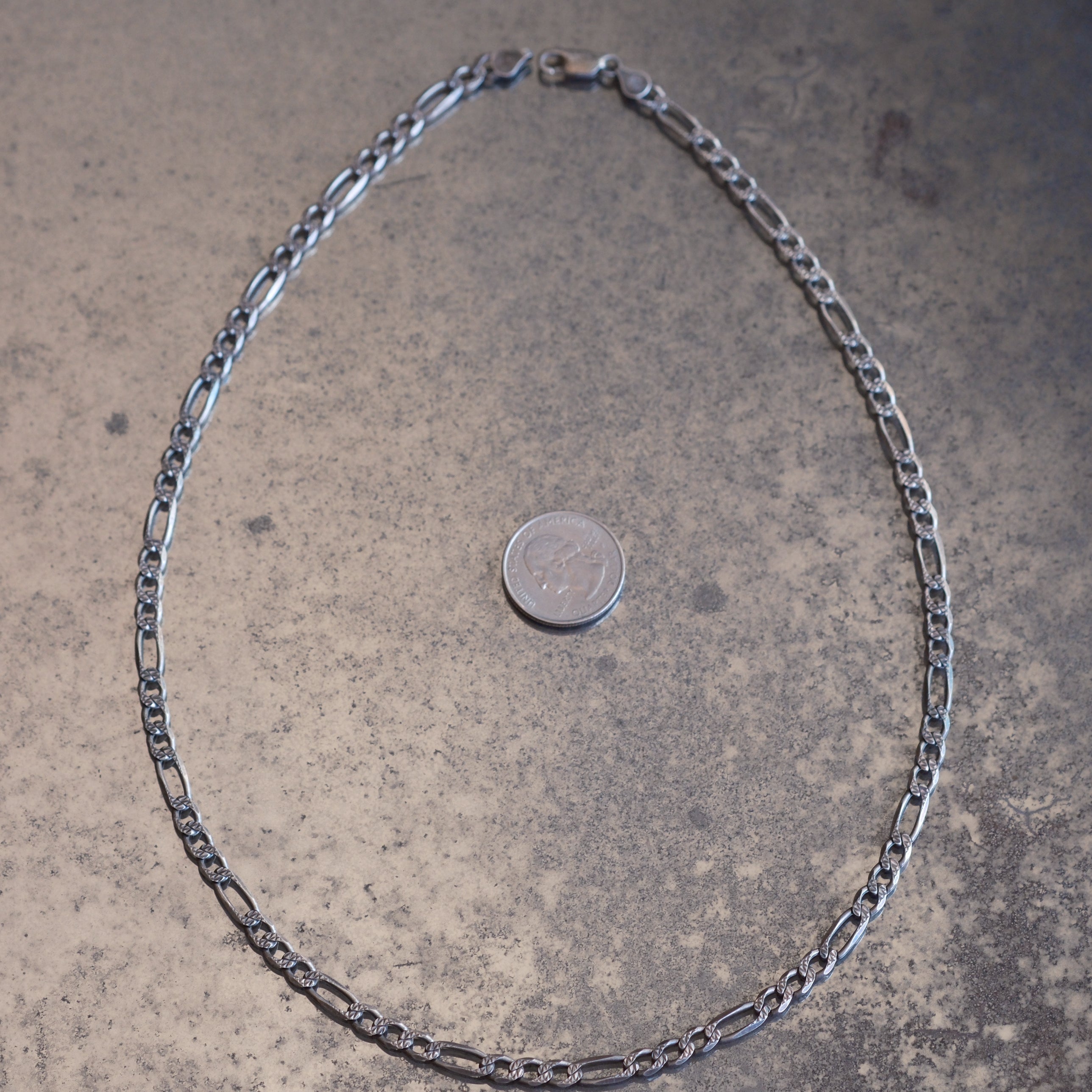 Vintage Sterling Silver Textured Figaro Chain Necklace 22.5"