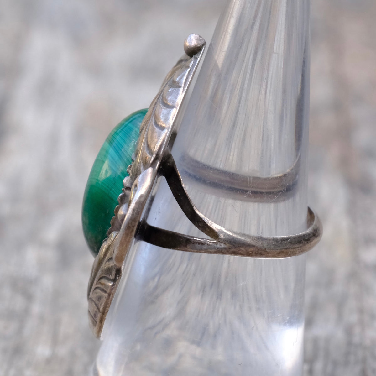 Vintage Sterling Malachite Feather Ring 6