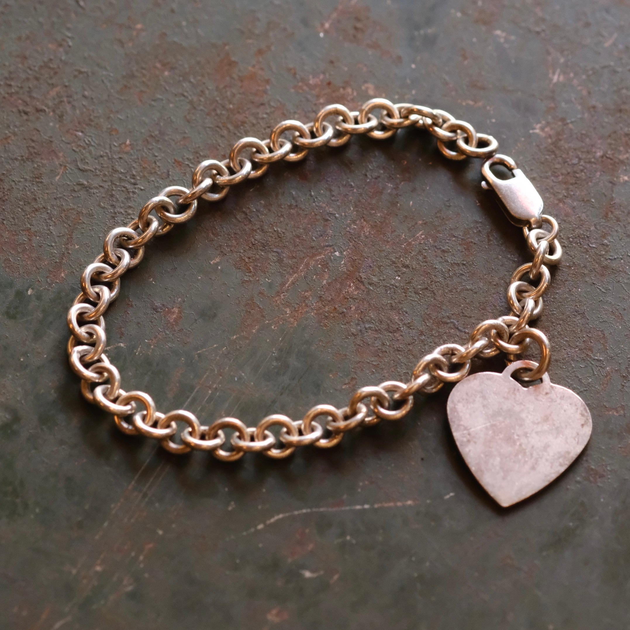 Vintage Sterling Silver Heart Tag ID Bracelet