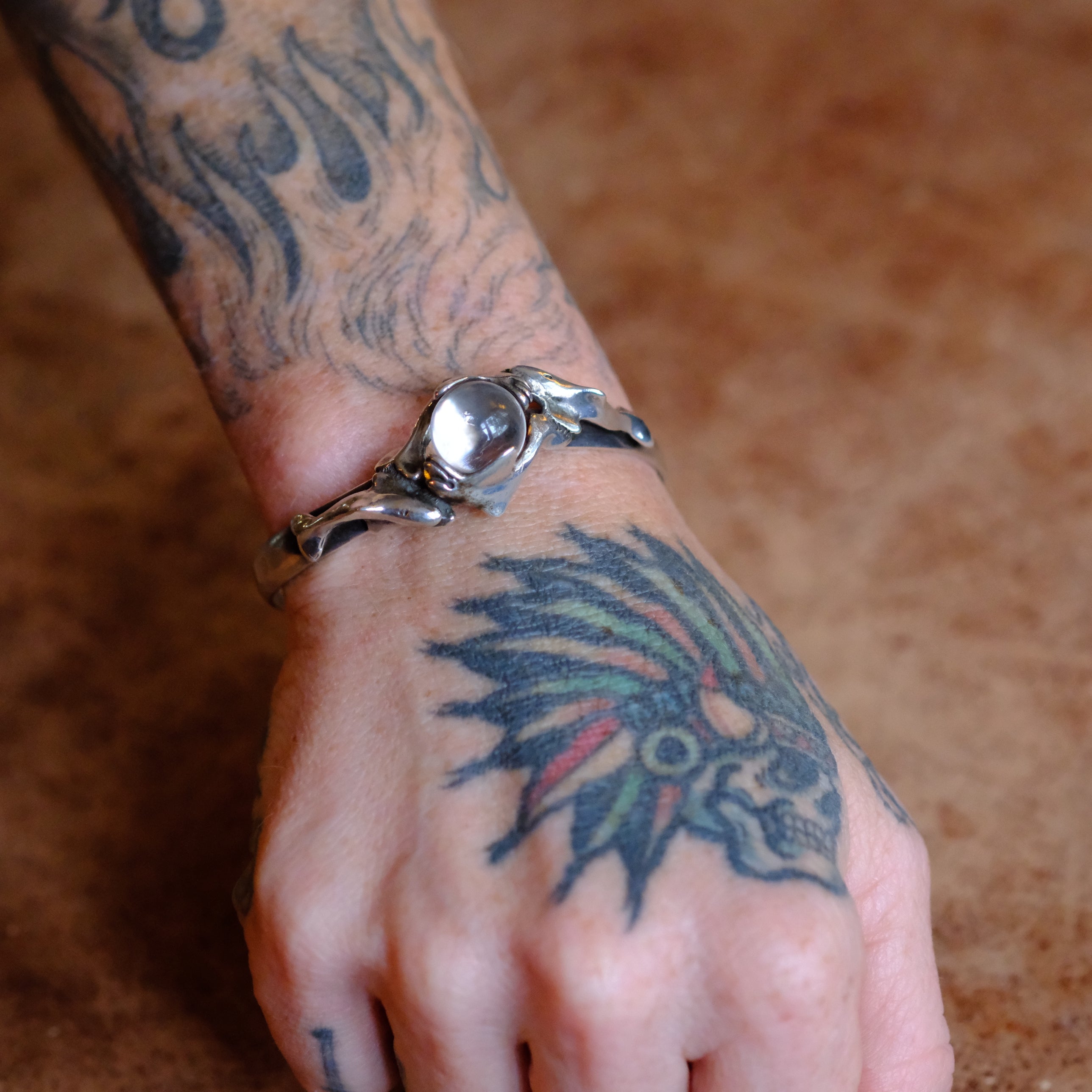 Vintage Sterling Crystal Dolphin Cuff Bracelet