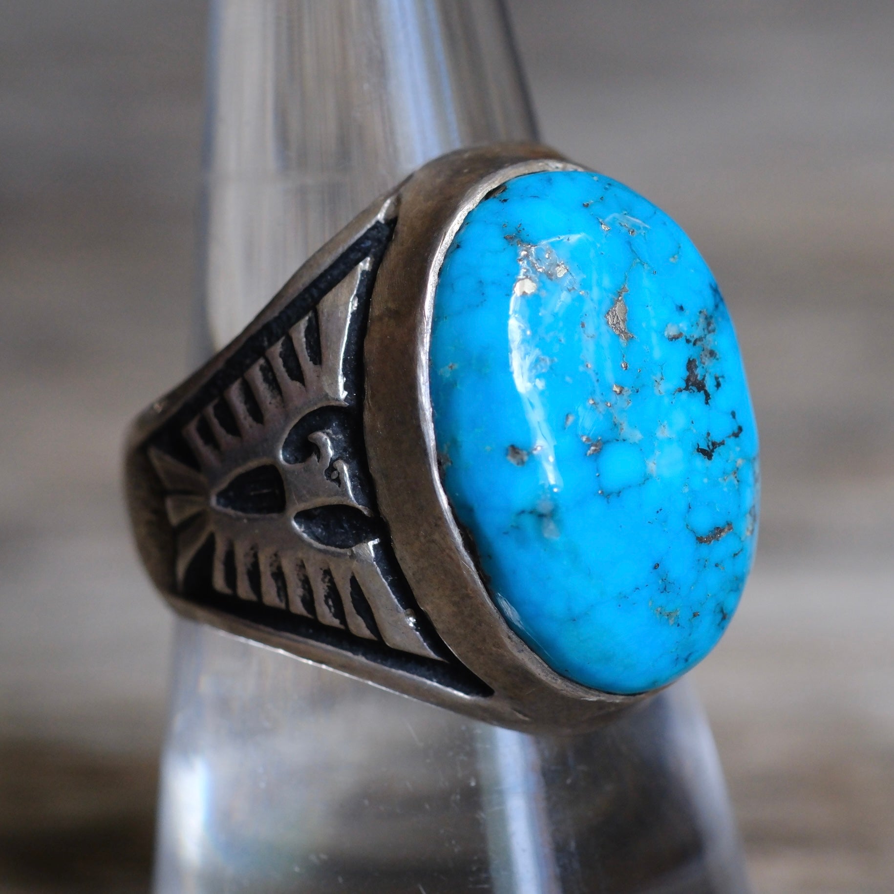 Vintage Sterling Bells Trading Post Turquoise Thunderbird Ring 8.5