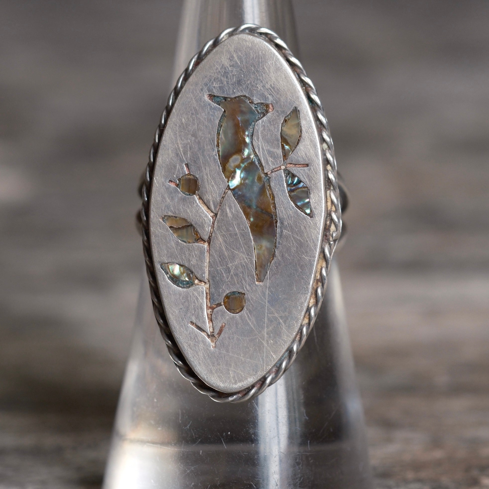 Vintage Sterling Abalone Inlay Bird Ring 6.75