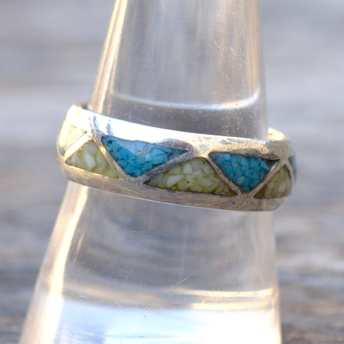 Vintage Sterling Turquoise and Mother Of Pearl Inlay Band 9.75