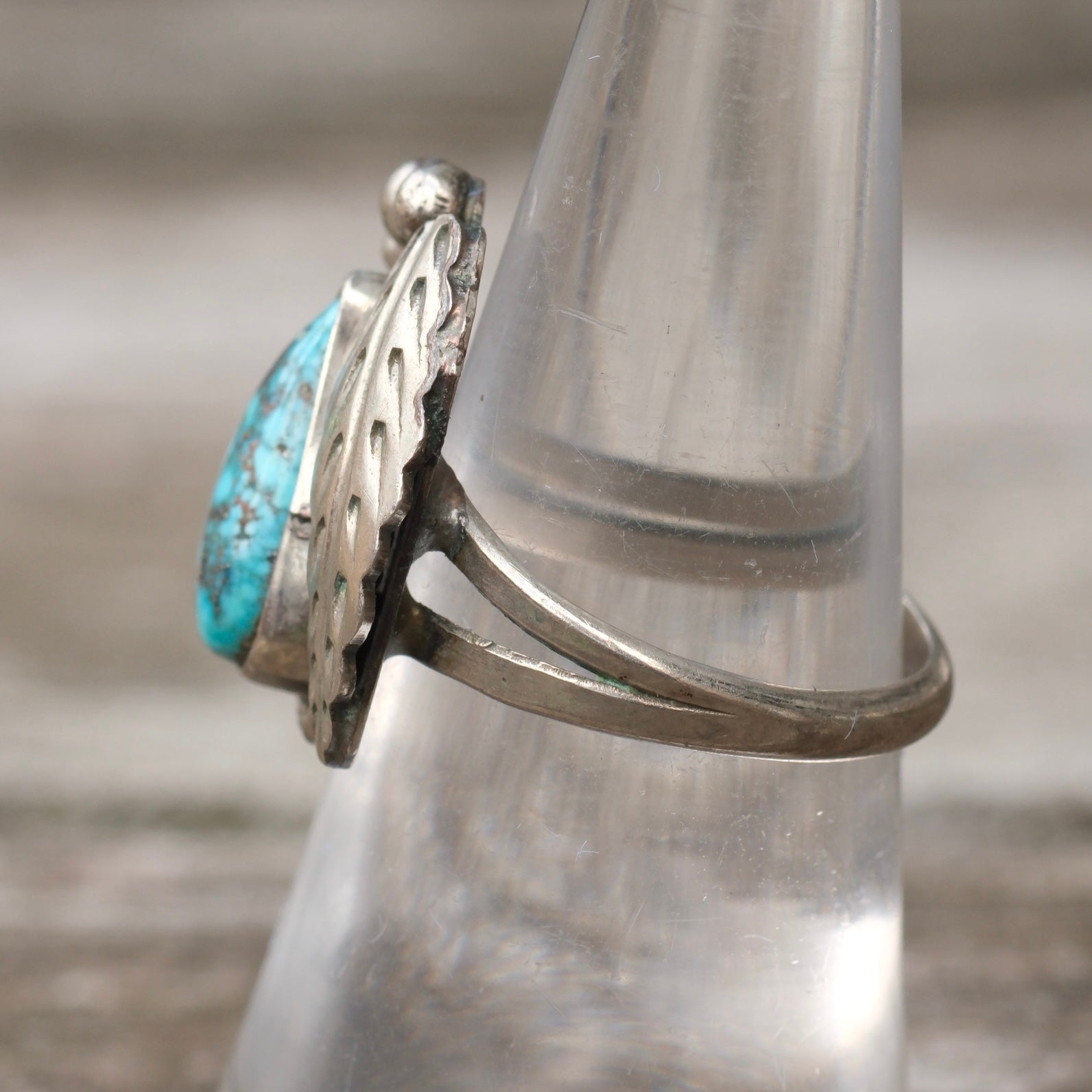 Vintage Sterling Turquoise Feather Ring 6.75