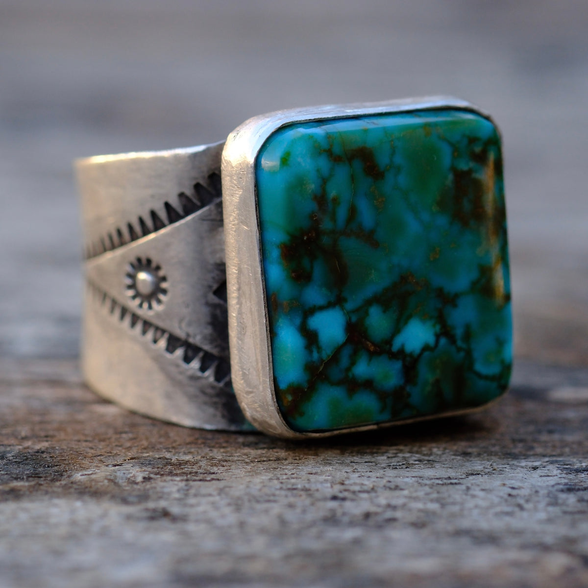Sterling Silver Kingman Polychrome Stamped Band Ring 10